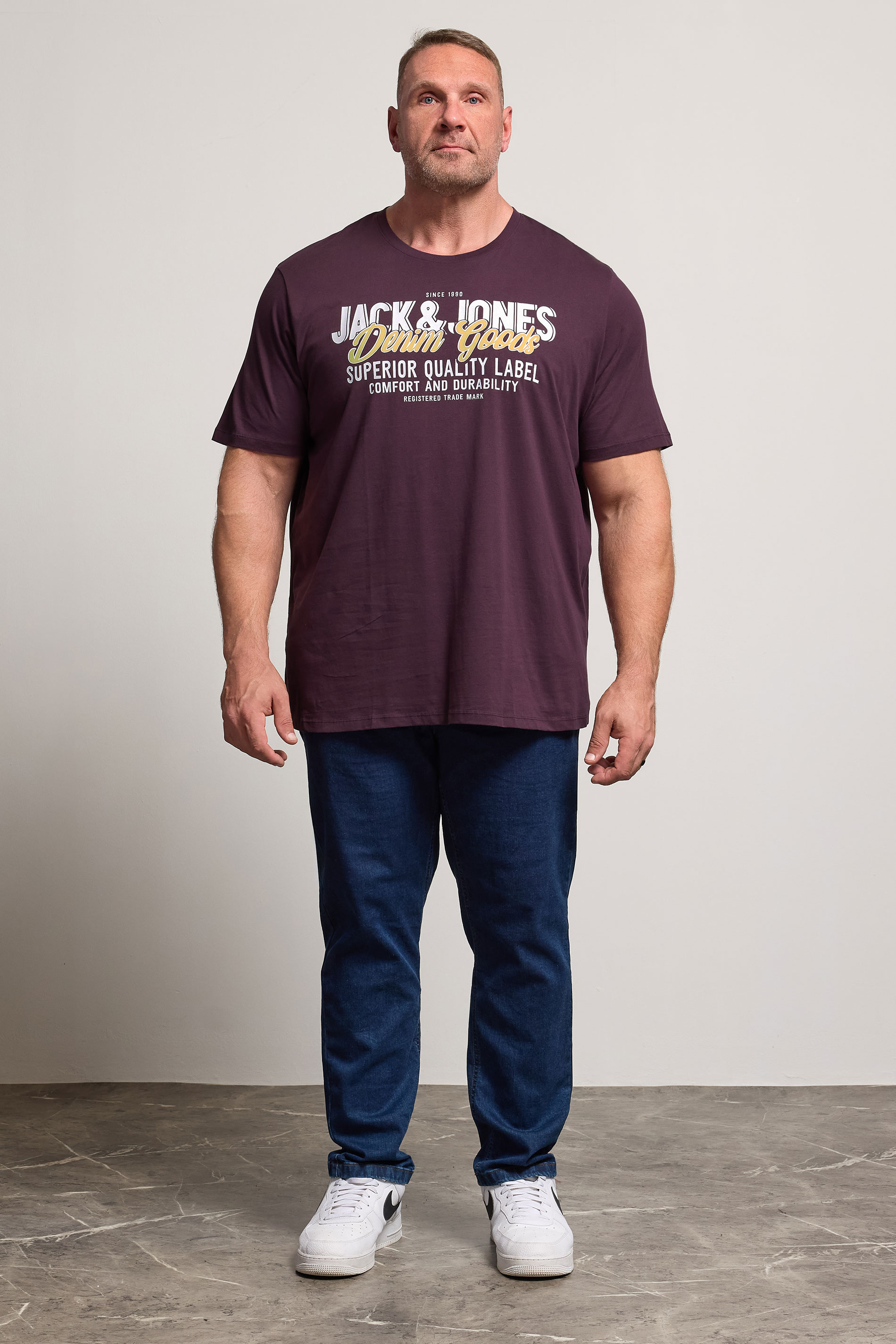 JACK & JONES Big & Tall Monks Robe Brown Logo Chest Print T-Shirt | BadRhino 2