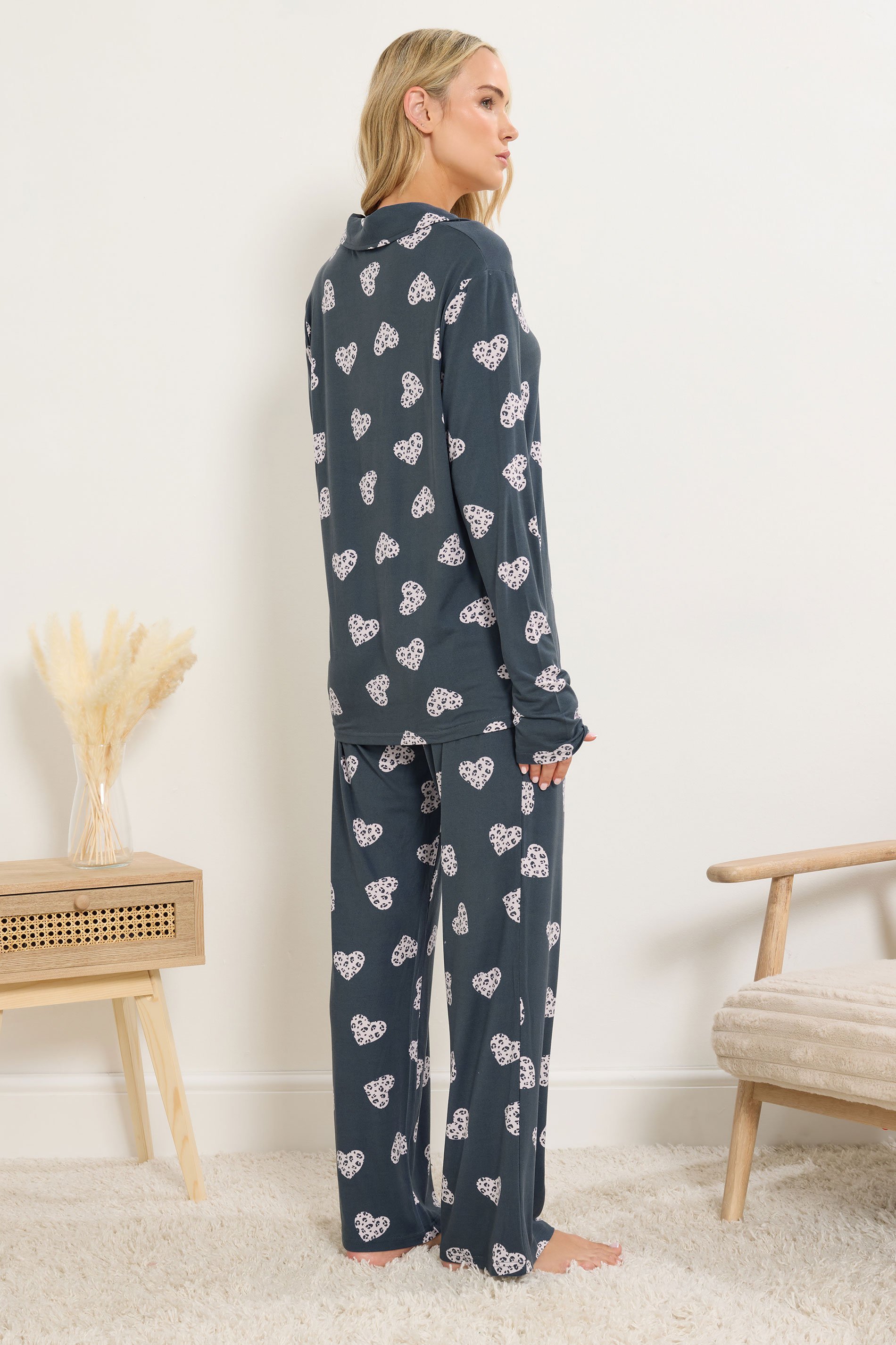 LTS Tall Grey Soft Touch Animal Heart Pyjama Set | Long Tall Sally 3
