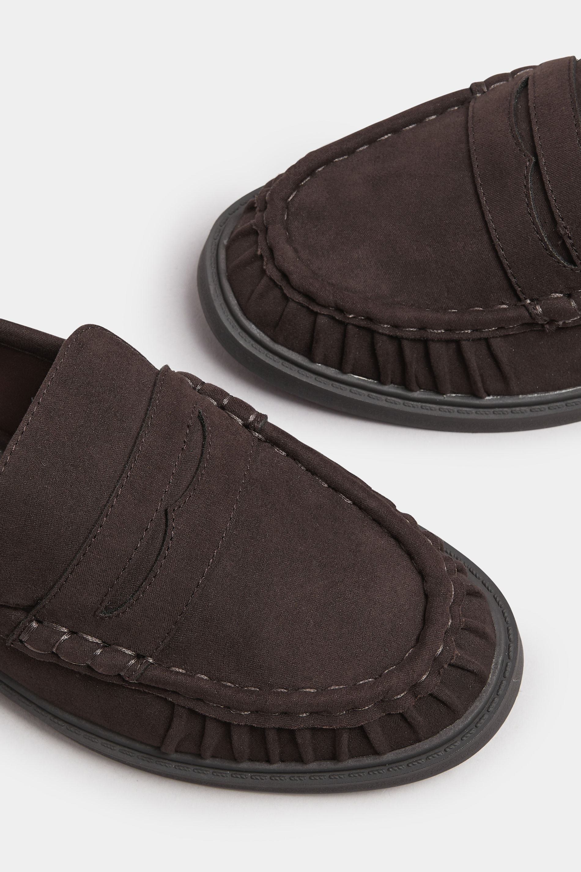 Chocolate Brown Faux Suede Ruched Front Loafers In Extra Wide EEE Fit | Yours Clothing 6