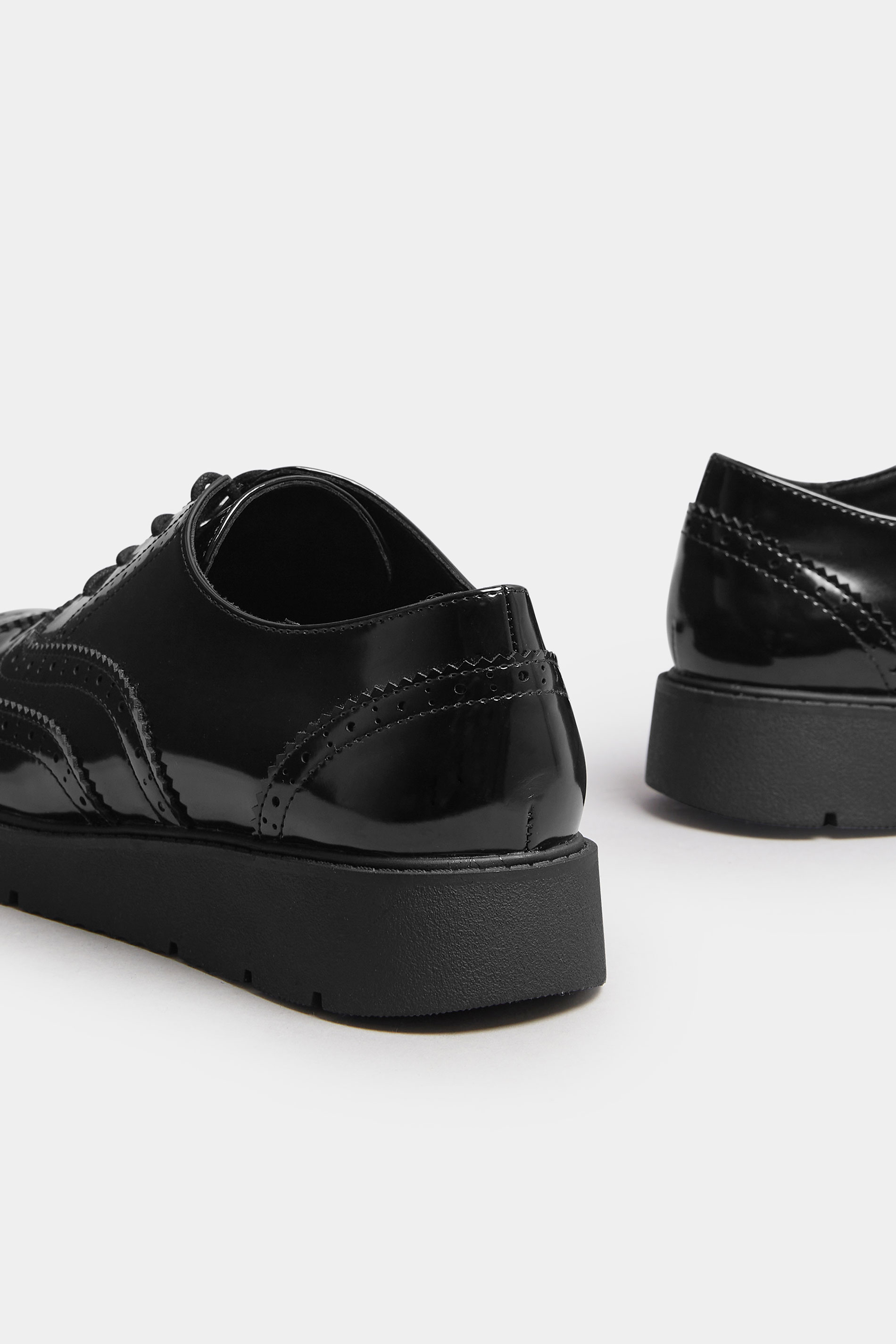 Black Patent Lace Up Brogue Flats In Extra Wide EEE Fit | Yours Clothing 5