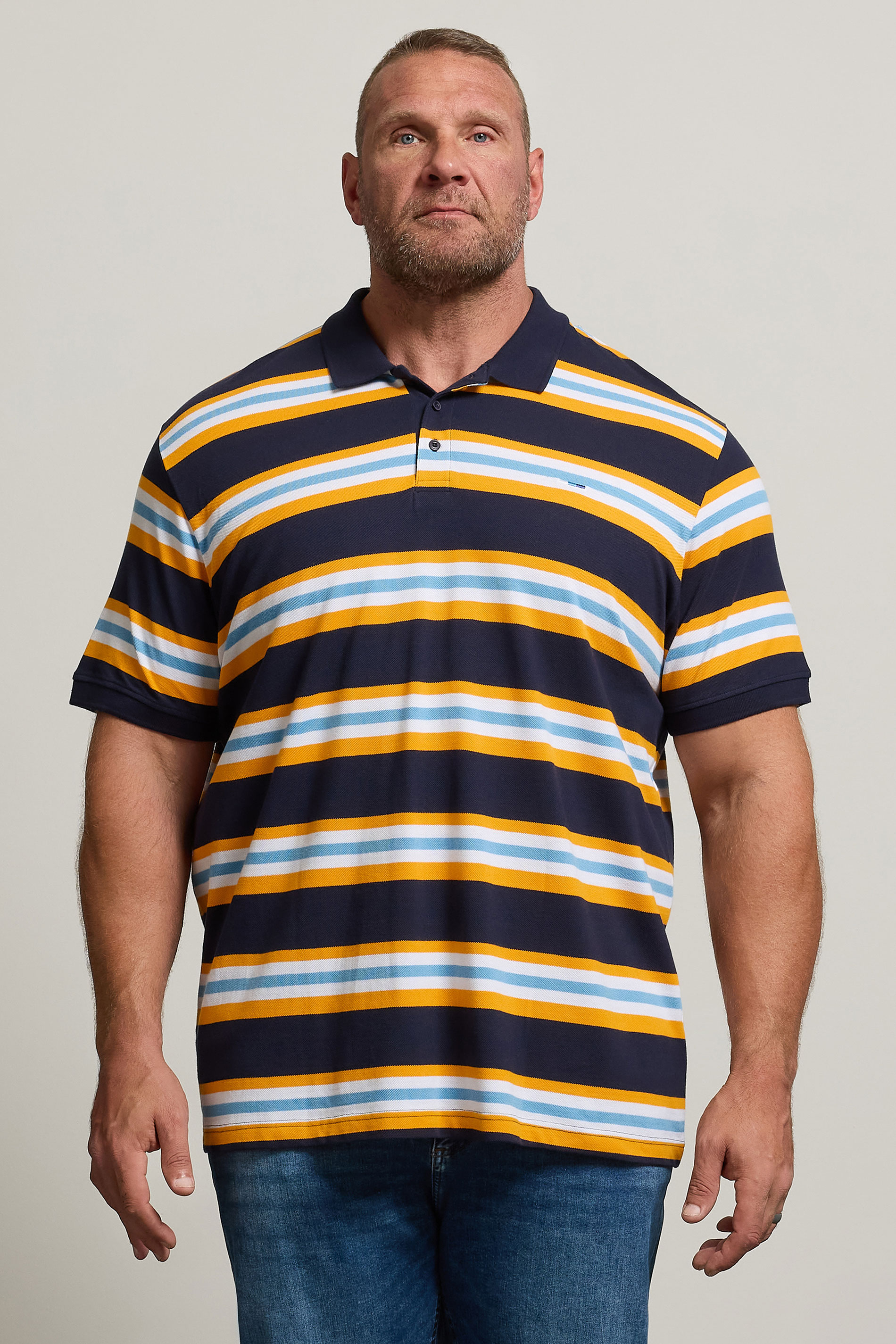 BadRhino Big & Tall Navy Blue & Yellow Striped Polo Shirt | BadRhino 1