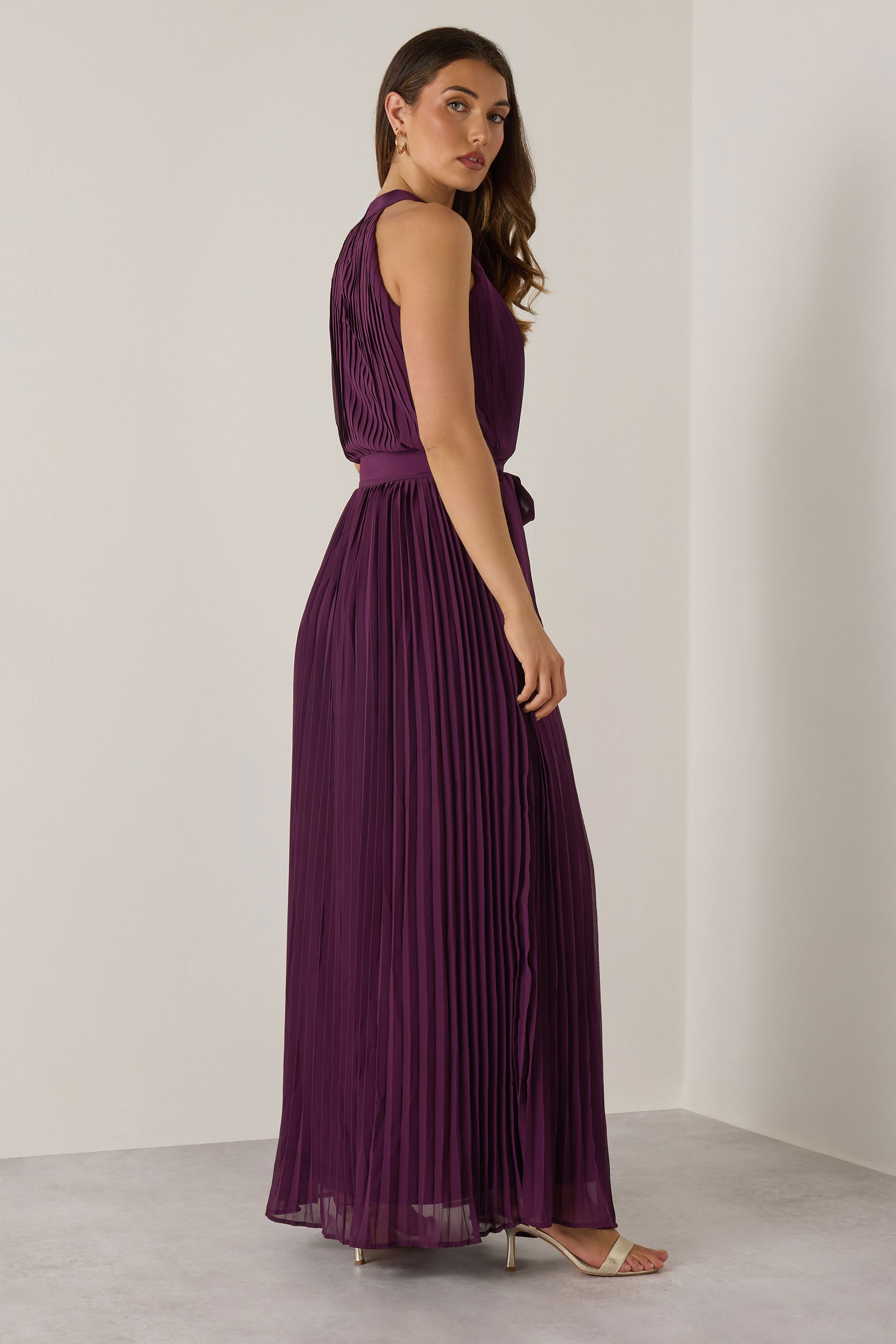 LTS Tall Burgundy Red Halterneck Pleated Maxi Dress | Long Tall Sally 3