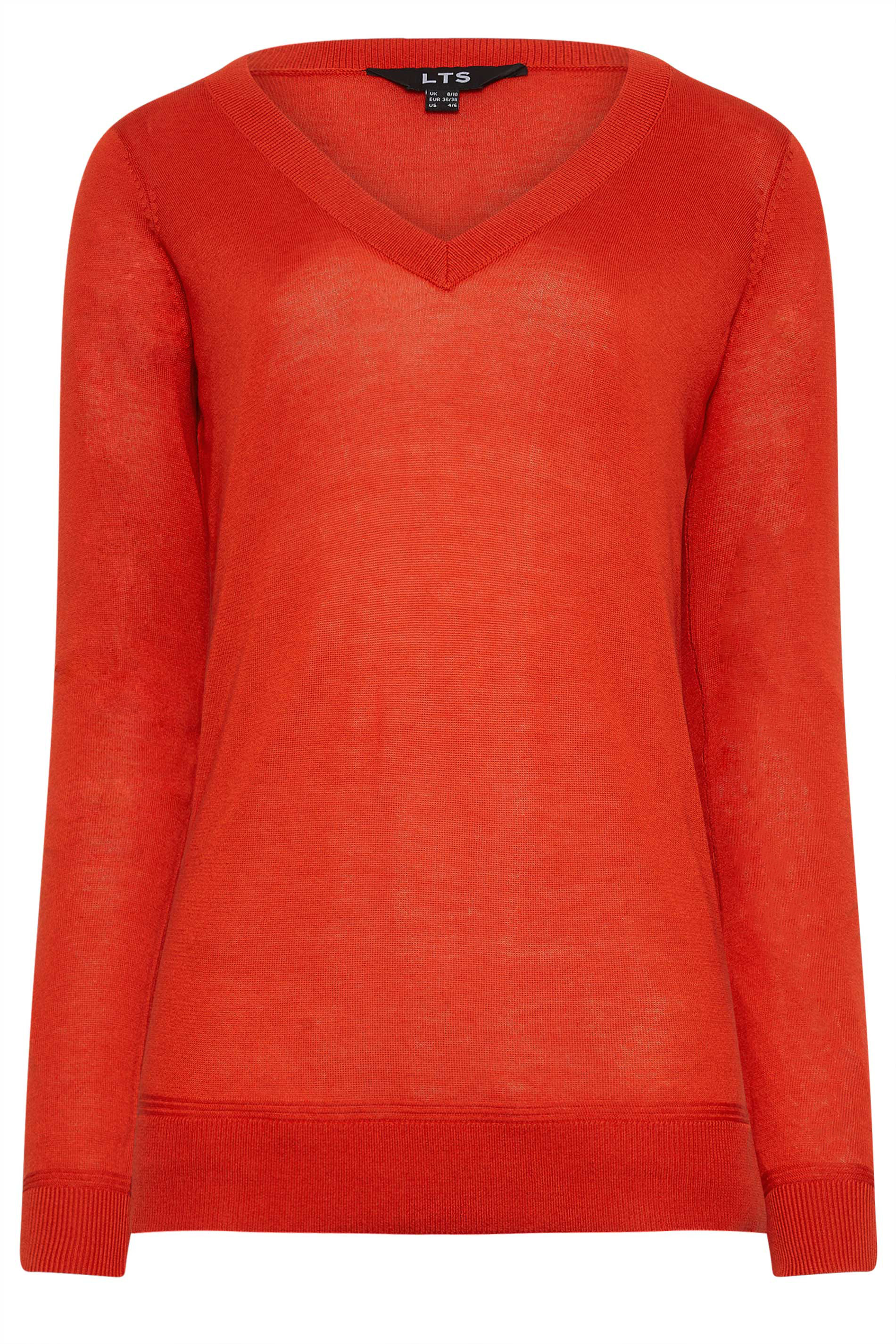LTS Tall Womens Red Fine Knit V-Neck Jumper | Long Tall Sally 5