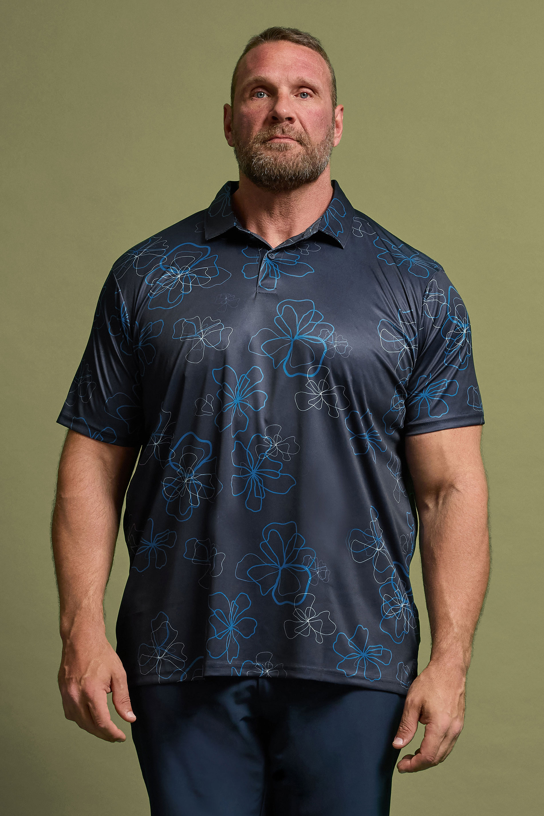 BadRhino Golf Big & Tall Navy Blue Floral Print Polo Shirt | BadRhino 1