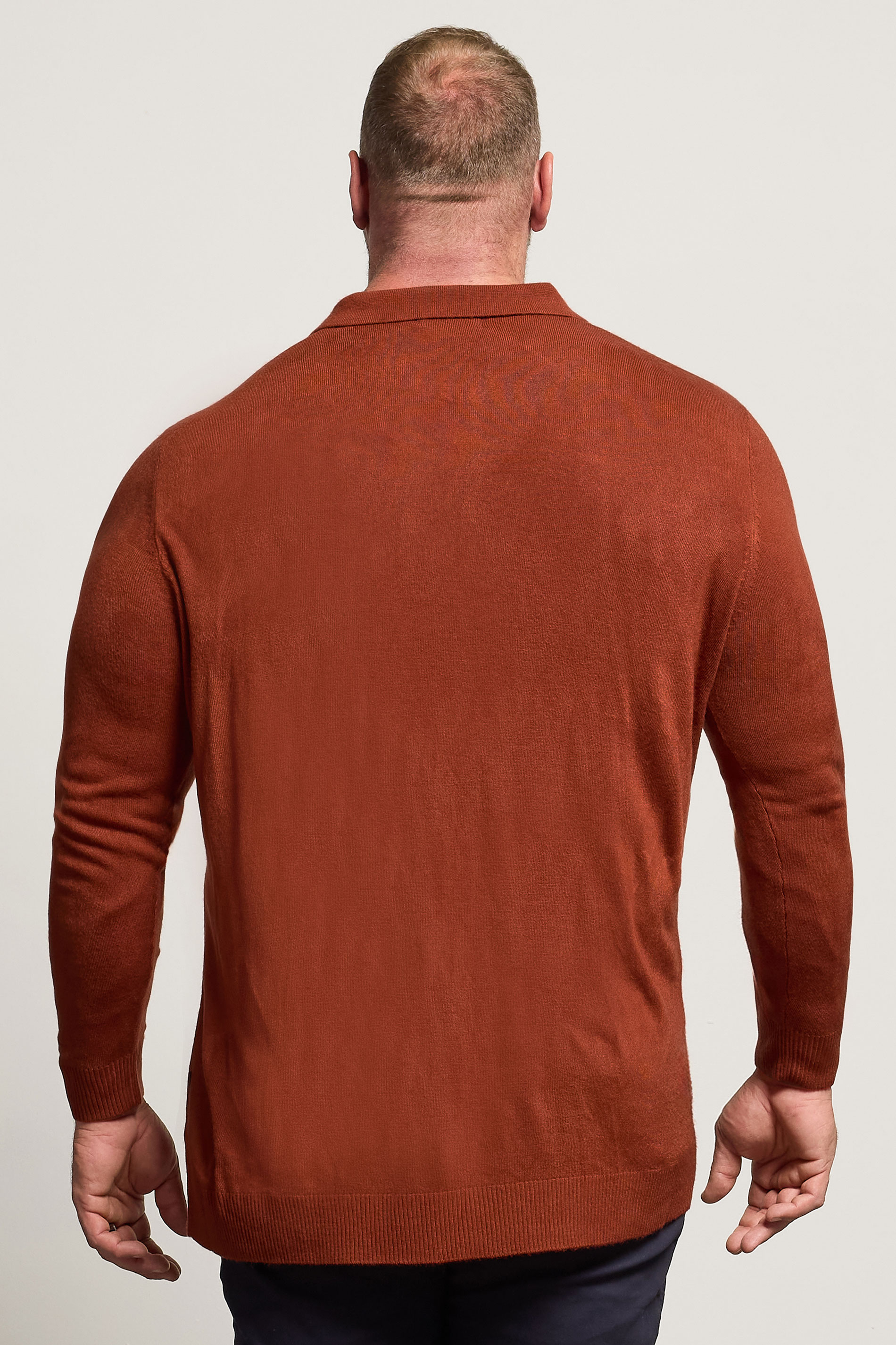 BadRhino Big & Tall Burnt Red Cable Knit Polo Shirt | BadRhino 3