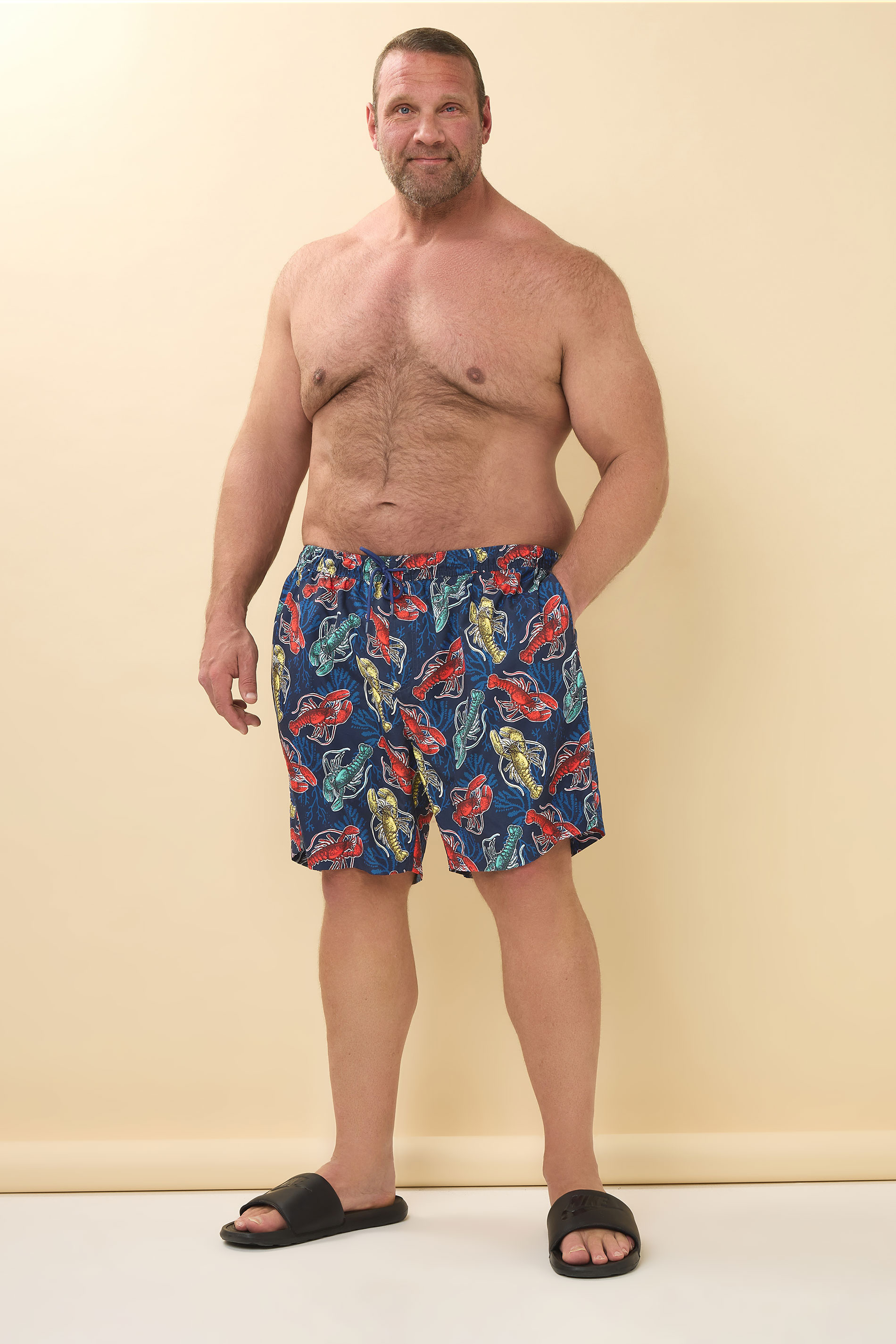 BadRhino Big & Tall Navy Blue Lobster Print Swim Shorts | BadRhino 3
