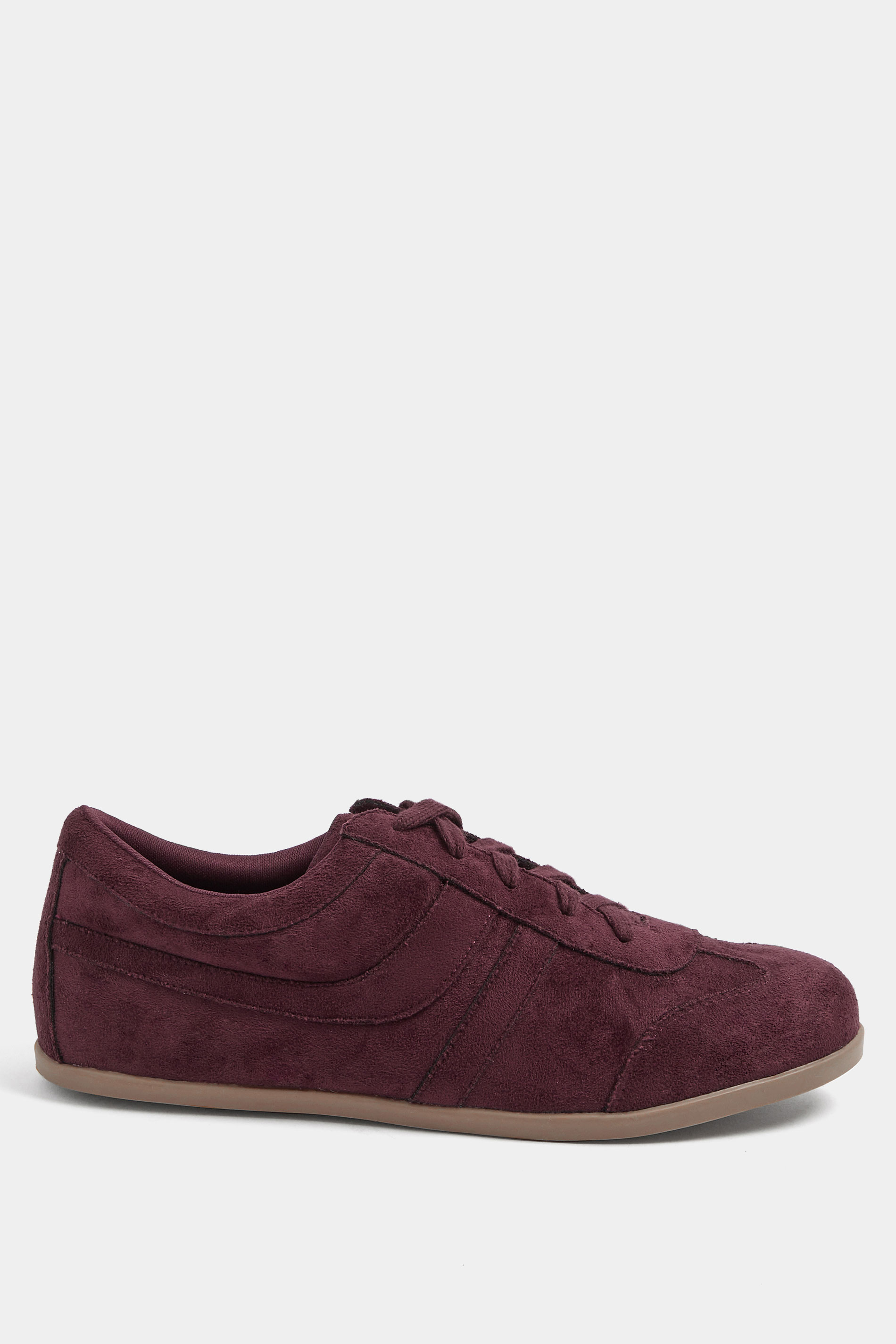 Burgundy Red Faux Suede Low Retro Stripe Trainers In Extra Wide EEE Fit | Yours Clothing 2