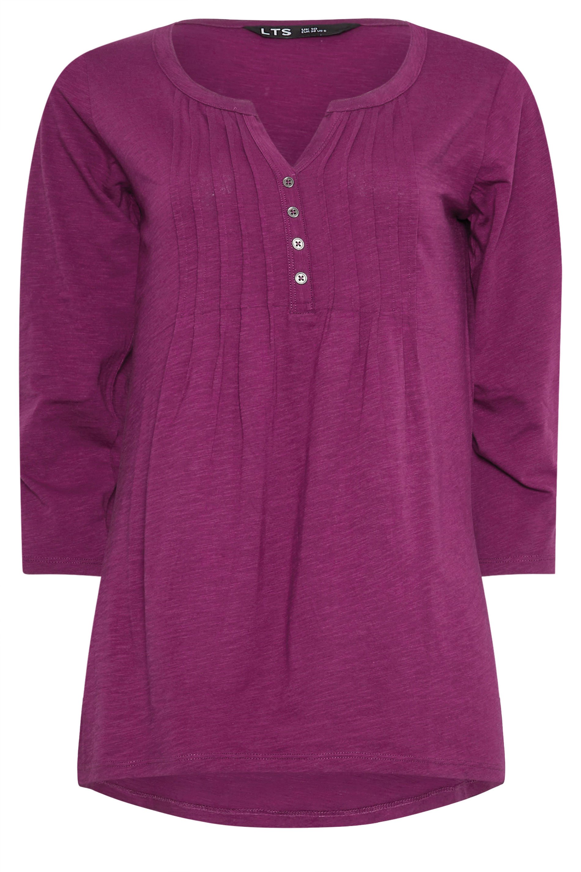 LTS Tall 2 PACK Khaki Green & Dark Pink Henley Tops | Long Tall Sally 9