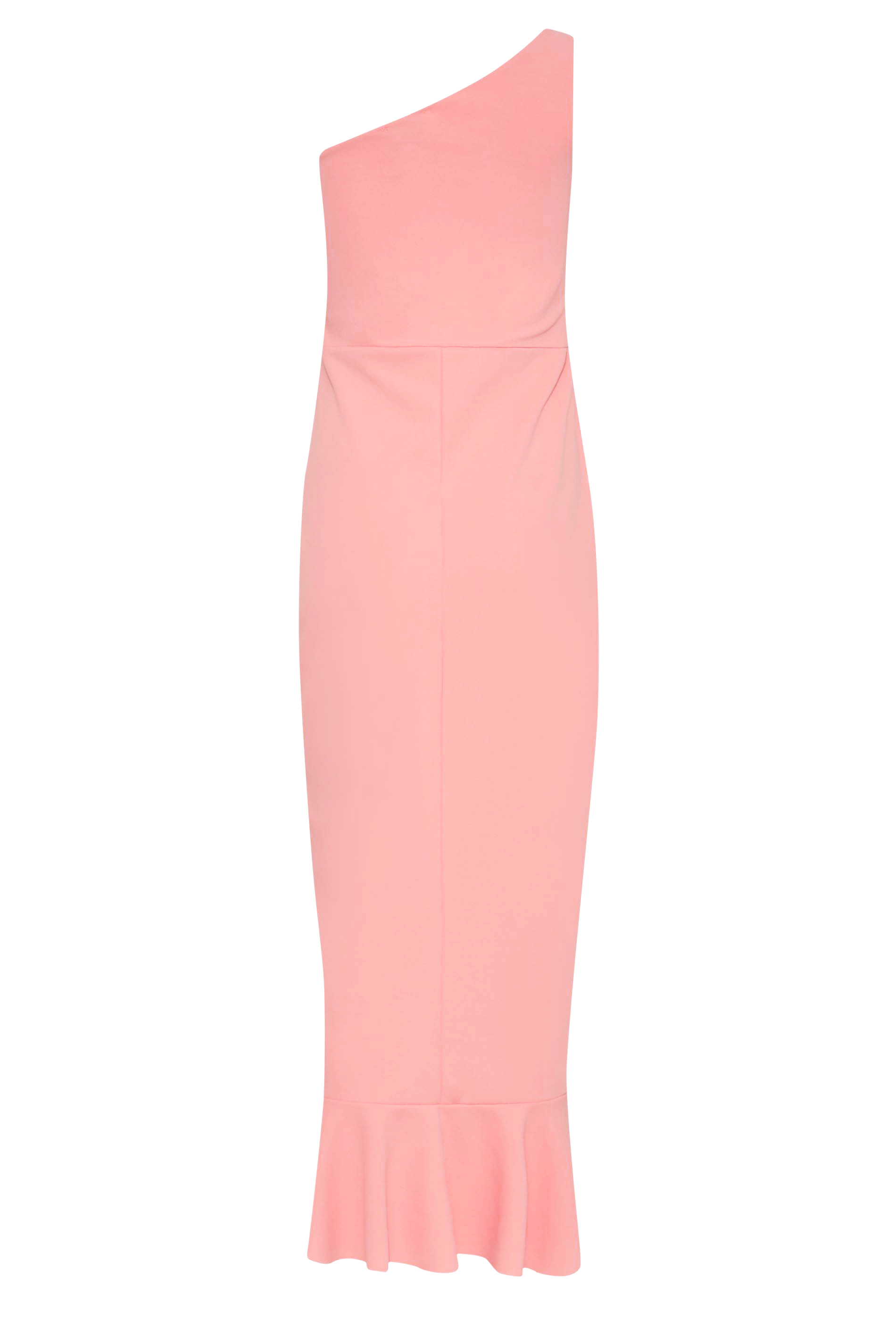 LTS Tall Women's Coral Pink One Shoulder Frill Dress | Long