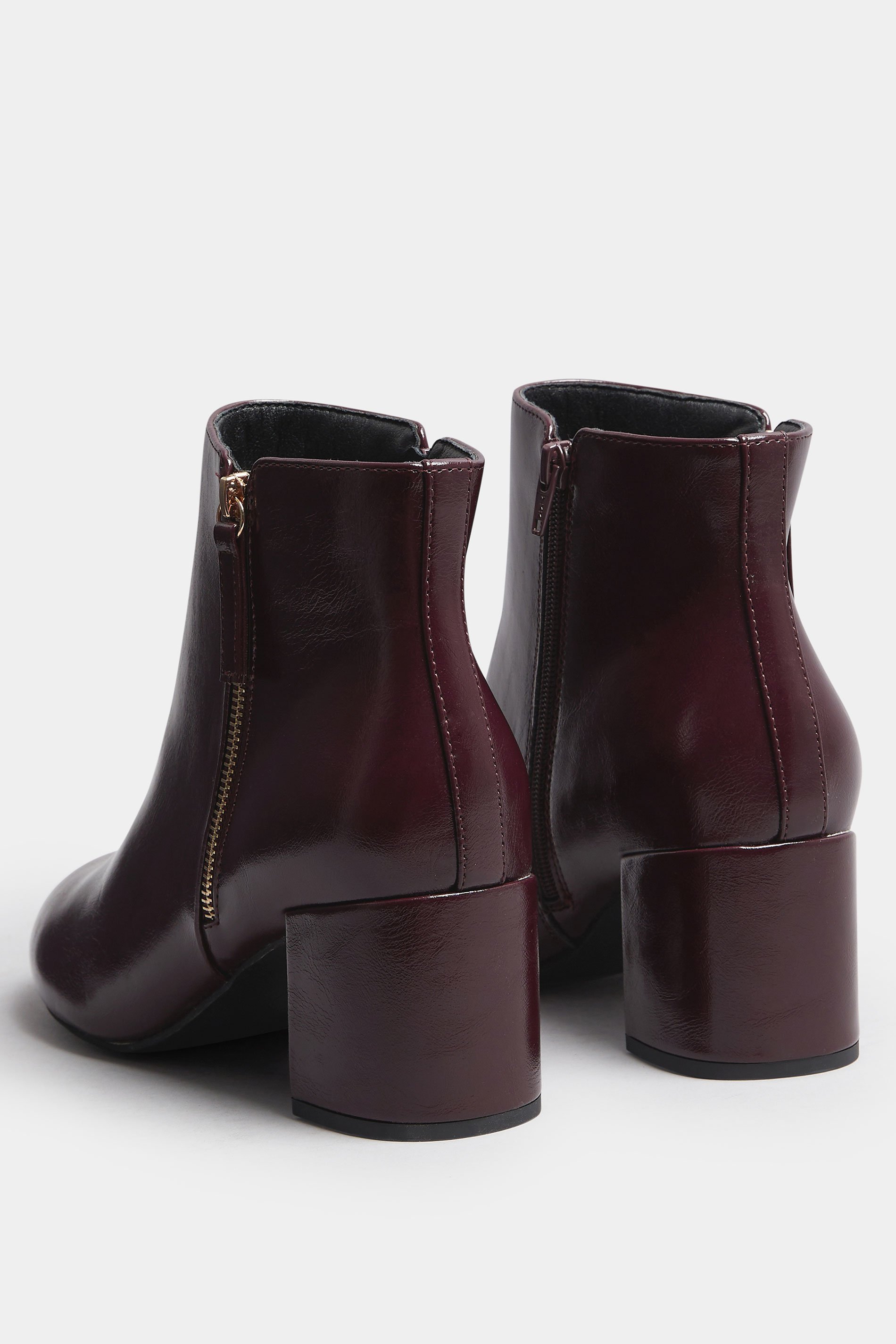 Burgundy Red Faux Leather Block Heel Ankle Boots In Wide E Fit & Extra Wide EEE Fit | Yours Clothing 4