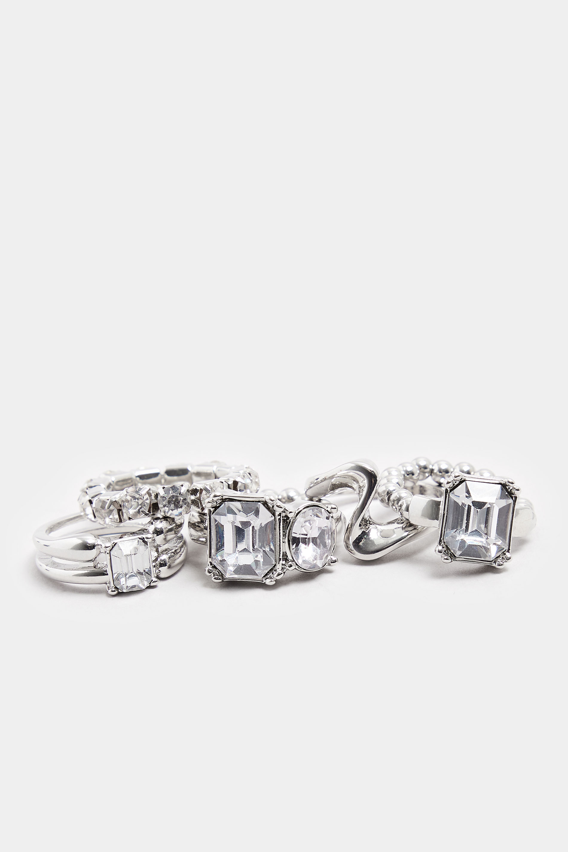 5 PACK Silver Tone Diamante Ring Set | Yours Clothing 3