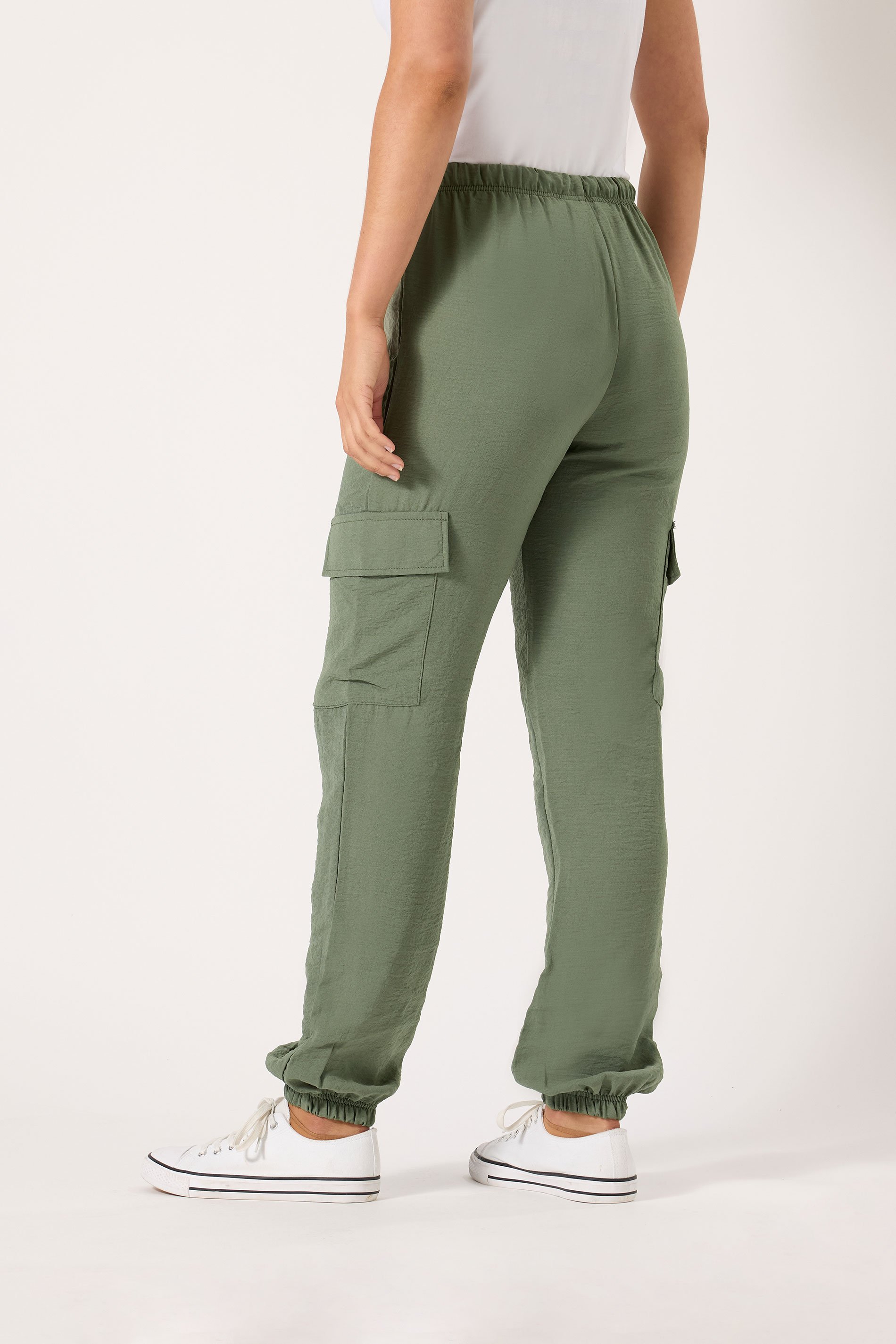 LTS Tall Women's Khaki Green Crepe Cuffed Cargo Trousers | Long Tall Sally 1