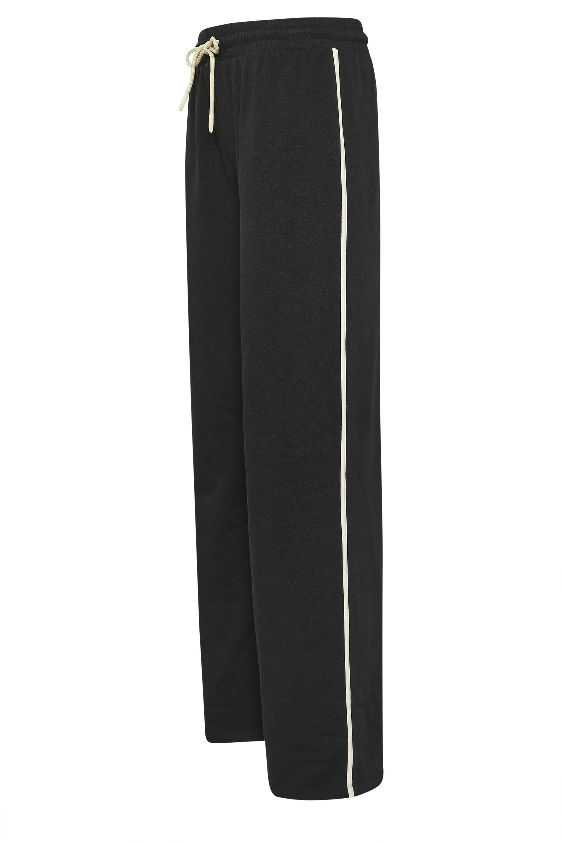 LTS Tall Black Pipe Detail Wide Leg Joggers | Long Tall Sally 2