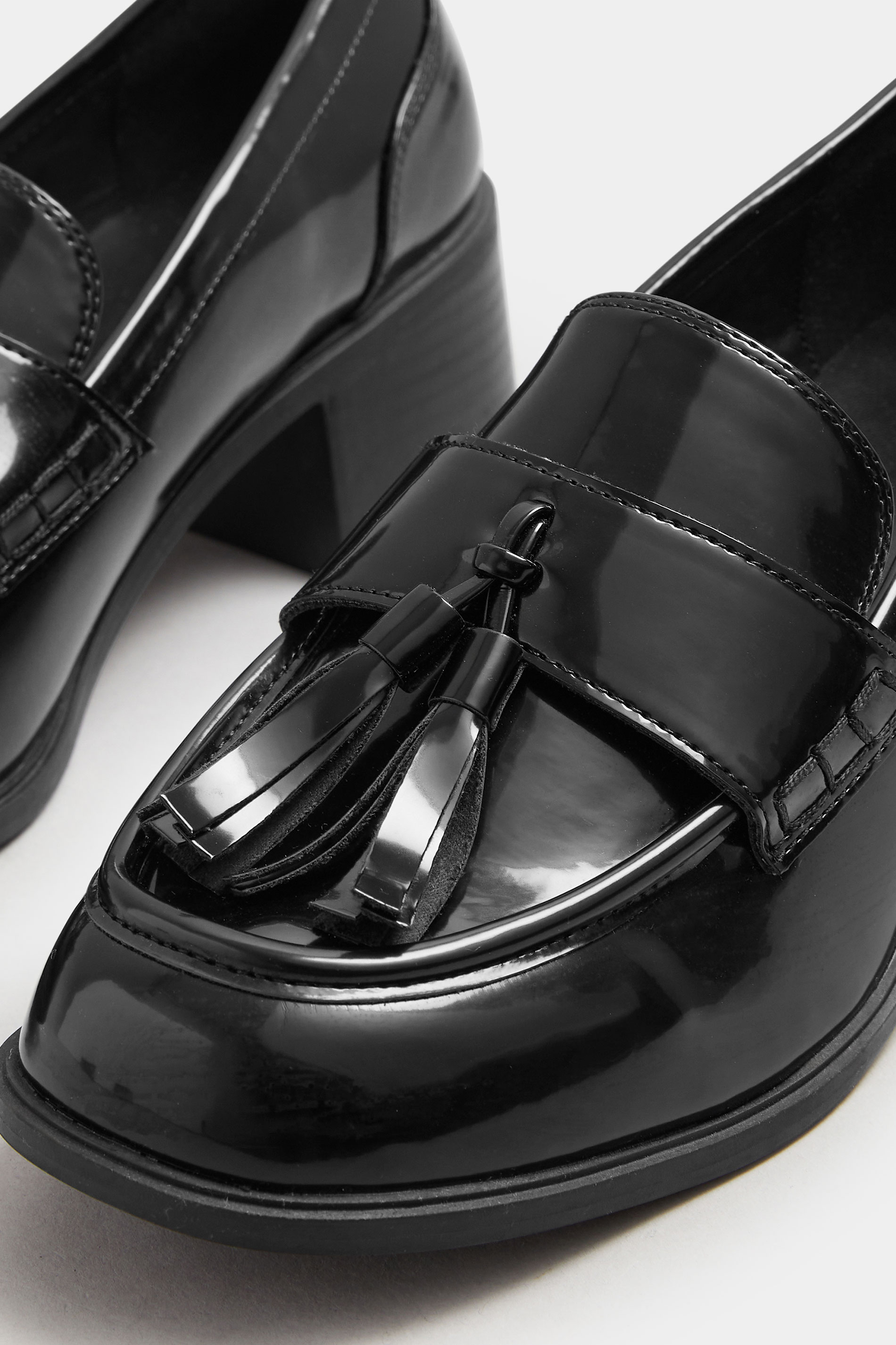 Black Patent Heeled Tassel Loafers In Extra Wide EEE Fit | Yours Clothing 5