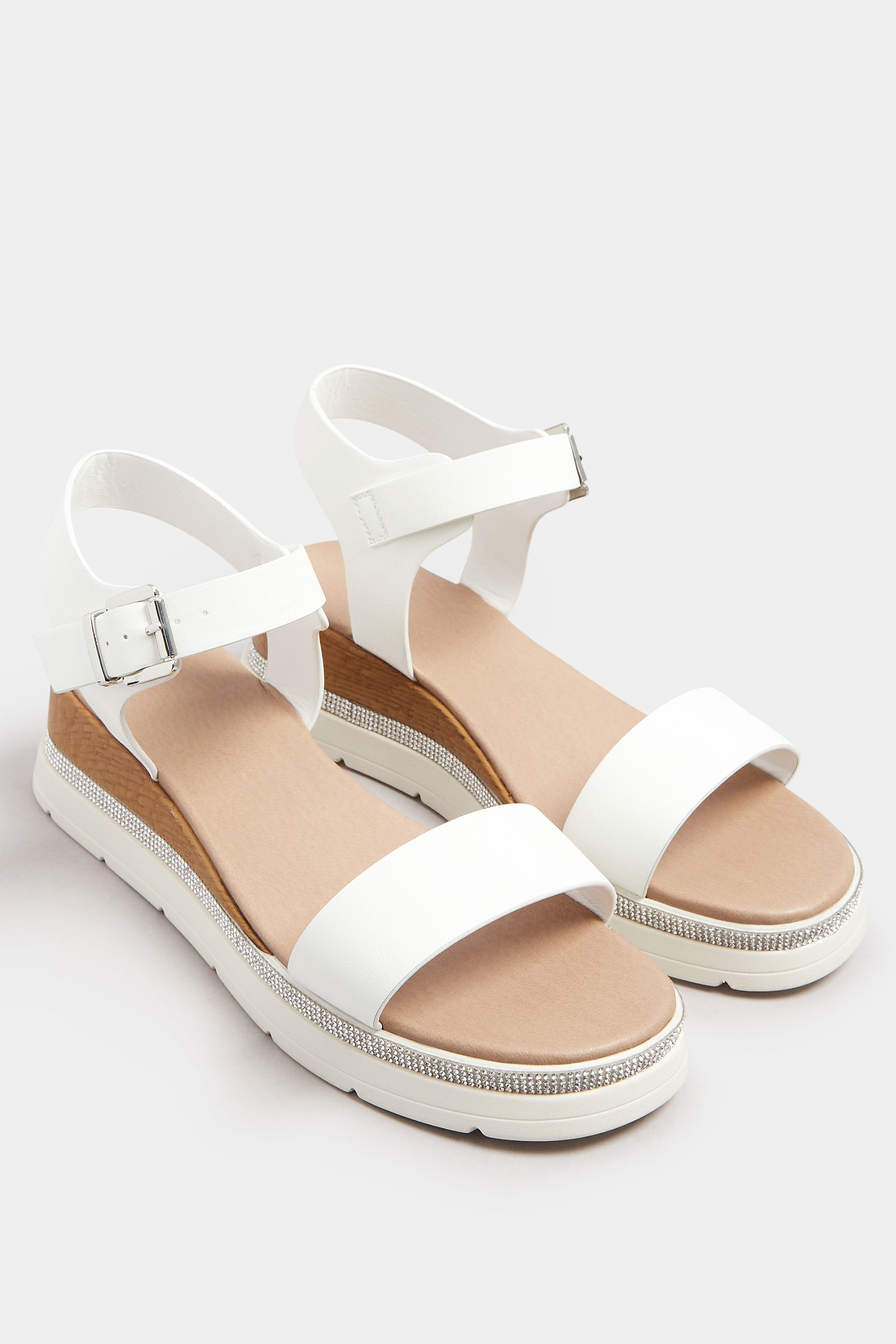 White Diamante Flatform Sandals In Wide E Fit & Extra Wide EEE Fit | Yours Clothing 2