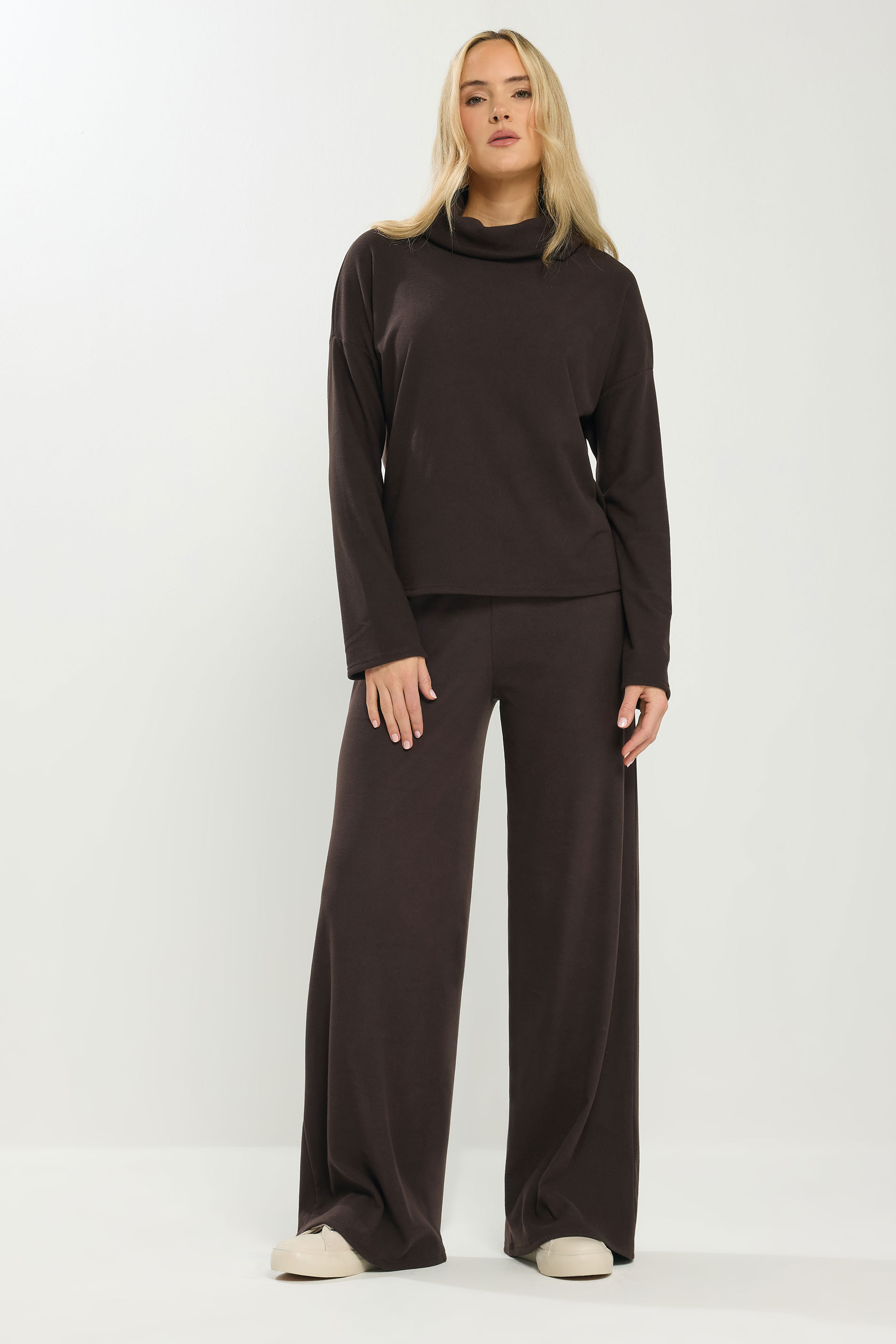 LTS Tall Women's Chocolate Brown Roll Neck Brushed Ribbed Top | Long Tall Sally 2