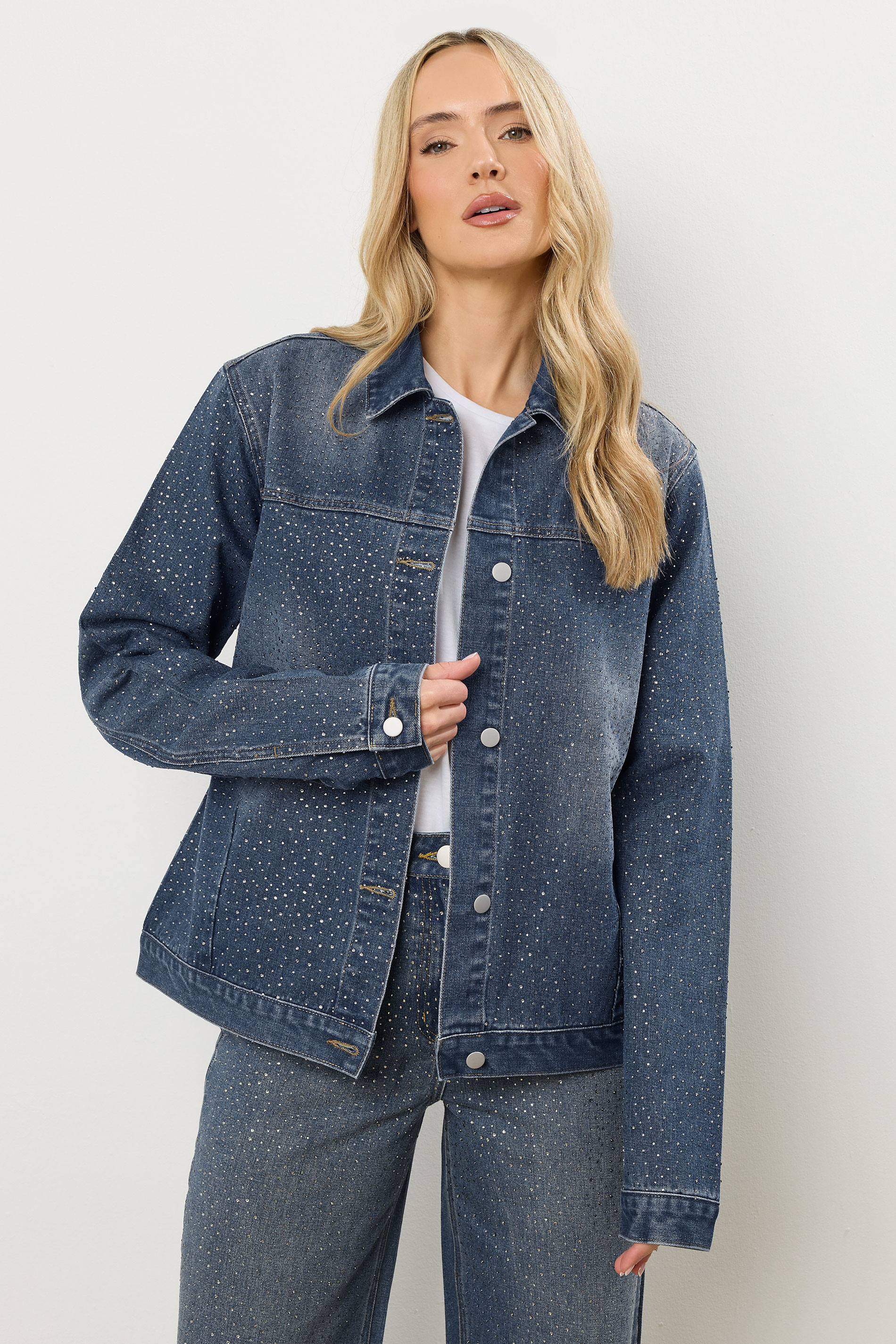 LTS Tall Blue Diamante Embellished Denim Jacket | Long Tall Sally 2