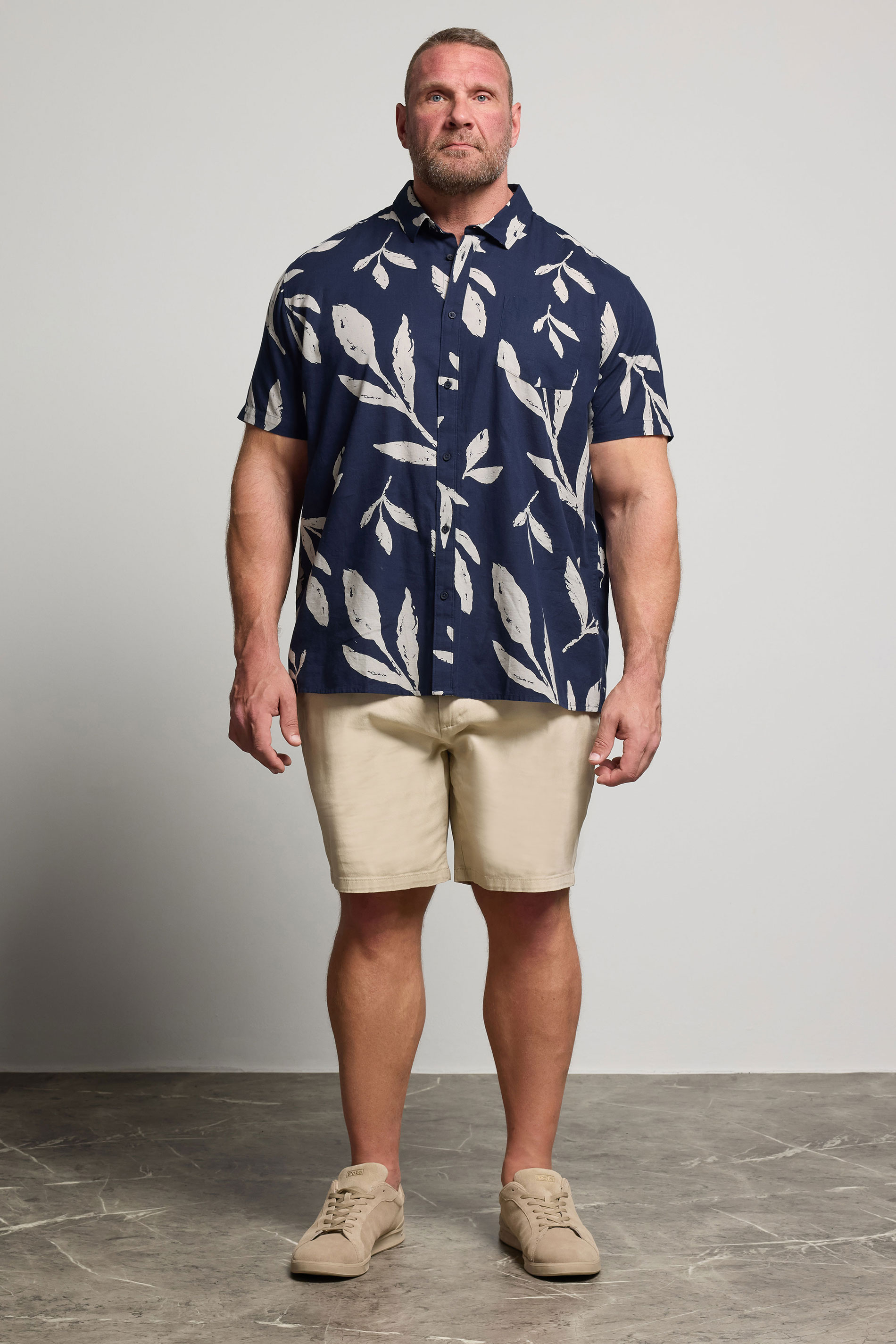 BadRhino Big & Tall Navy Blue Palm Leaf Linen Shirt | BadRhino 3