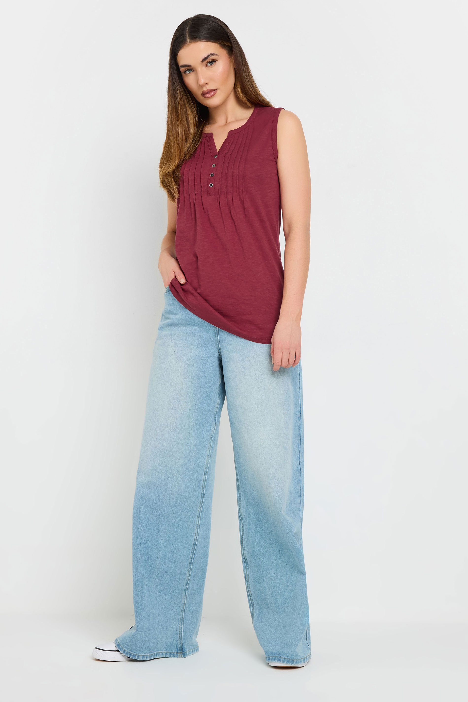 LTS Tall Dark Red Cotton Henley Vest Top | Long Tall Sally 2