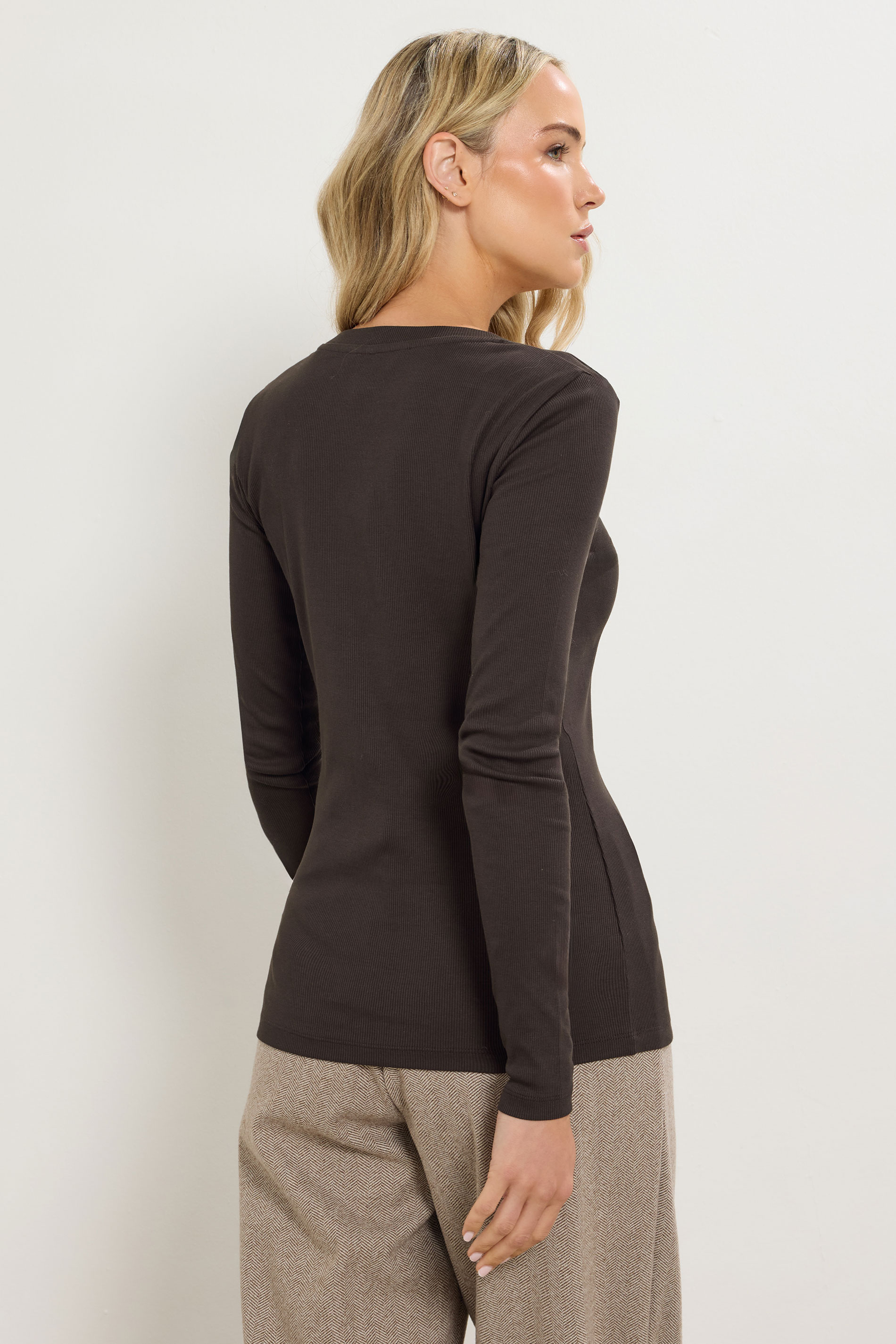 LTS Tall Chocolate Brown Ribbed Button Top | Long Tall Sally 3