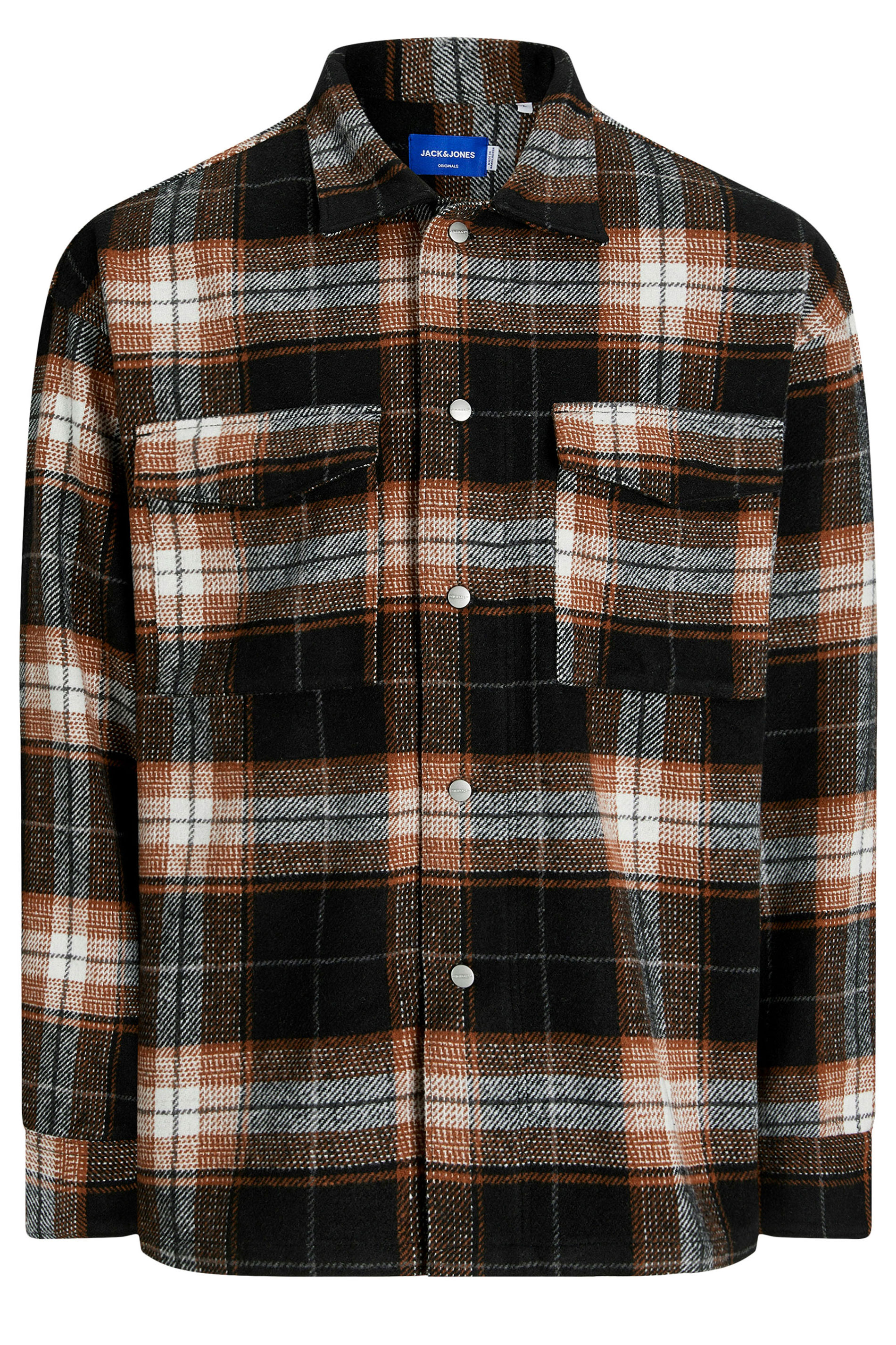 JACK & JONES Big & Tall Black & Brown Check Overshirt | BadRhino 2