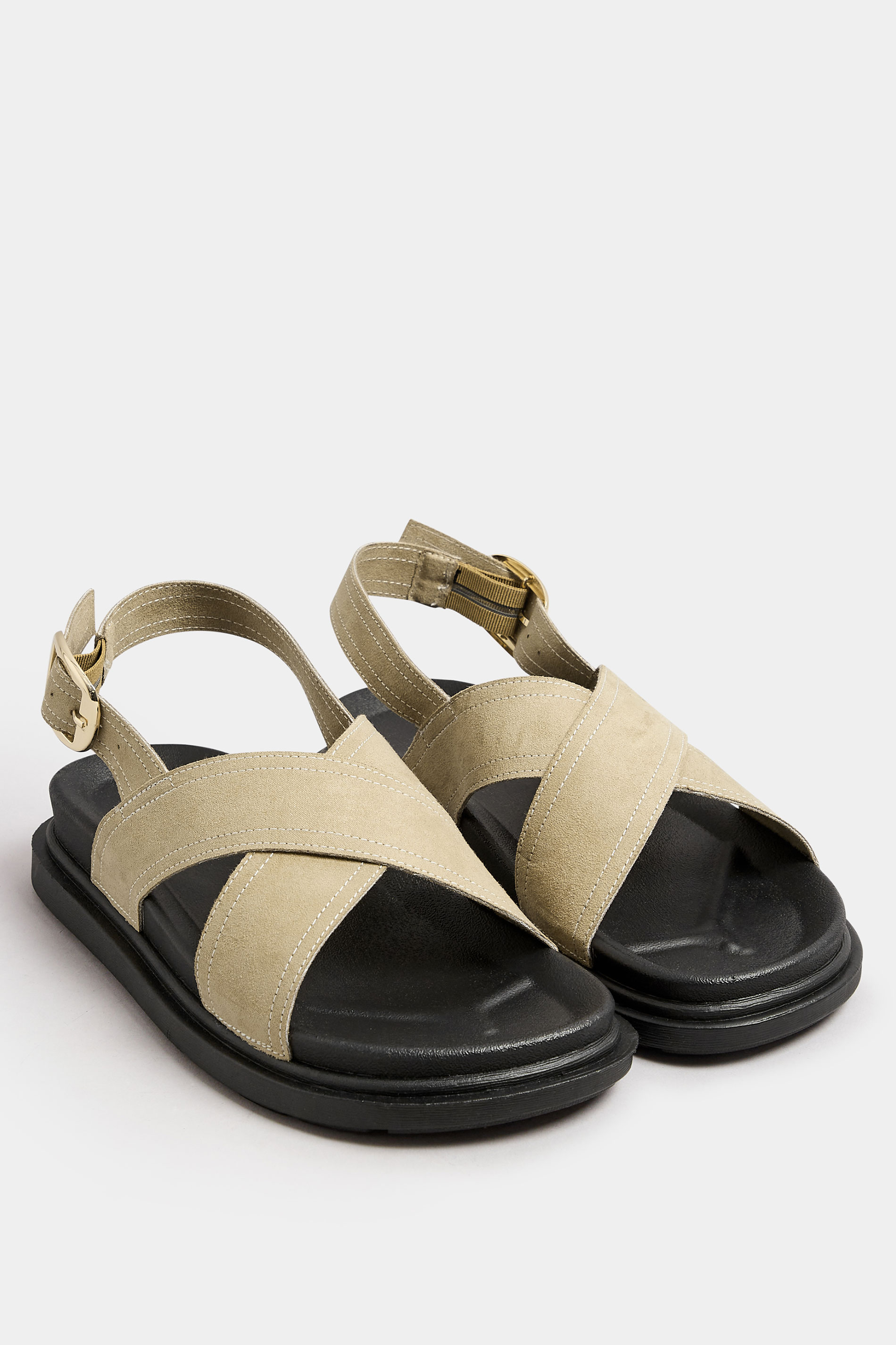 Natural Brown Faux Suede Contrast Stitch Sandals In Extra Wide EEE Fit | Yours Clothing 2