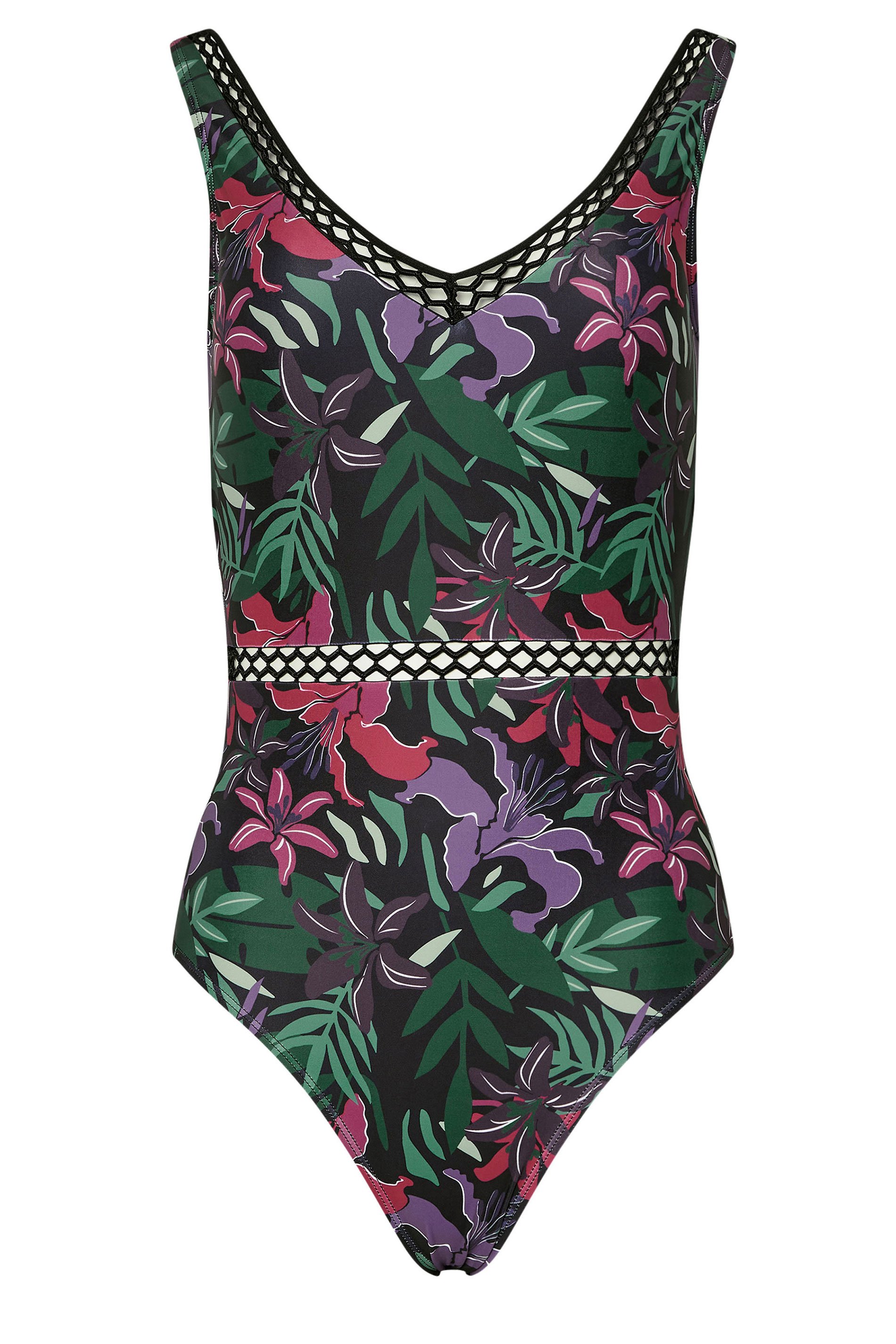 LTS Tall Black Tropical Palm Ladder Trim Swimsuit | Long Tall Sally 7