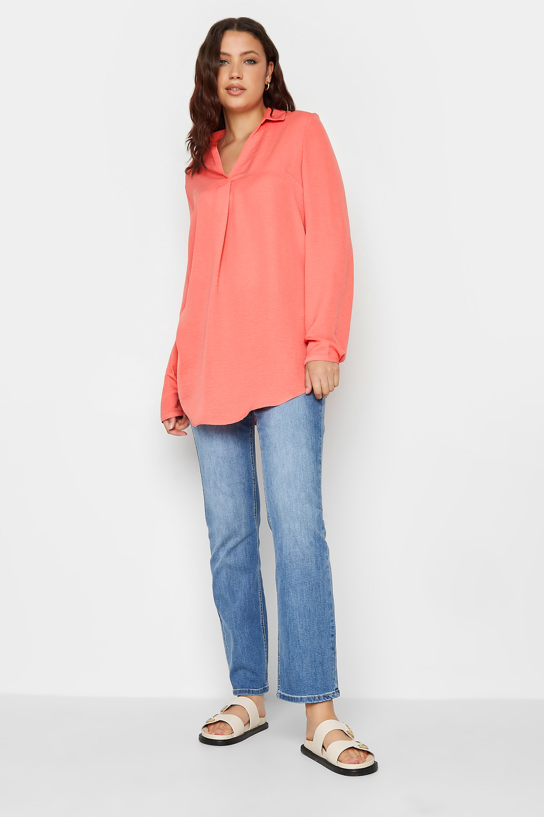 LTS Tall Women's Coral Pink V-Neck Twill Shirt | Long Tall Sally 2