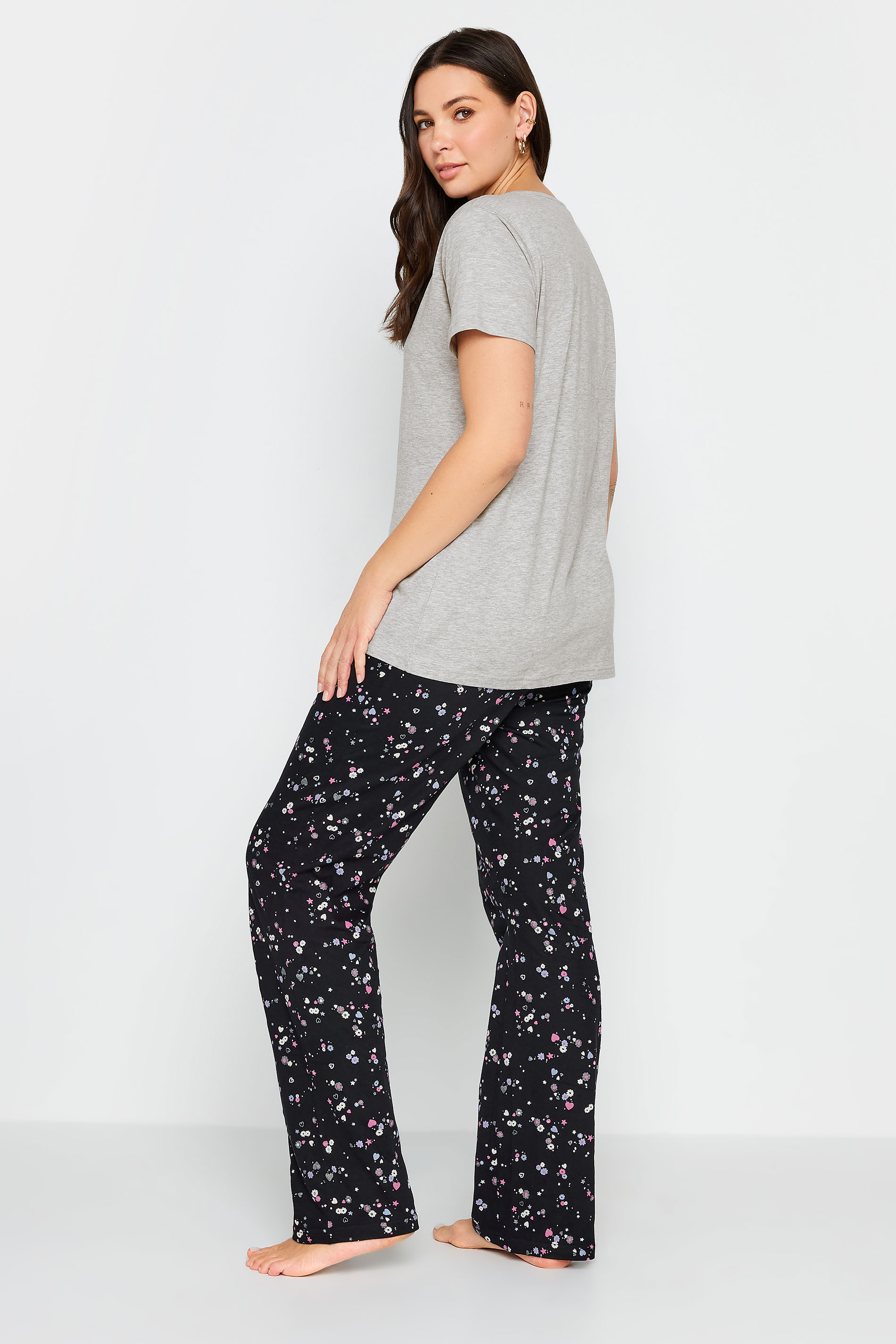 LTS Tall Womens Grey Ditsy Floral Print Wide Leg Pyjama Set | Long Tall Sally 3