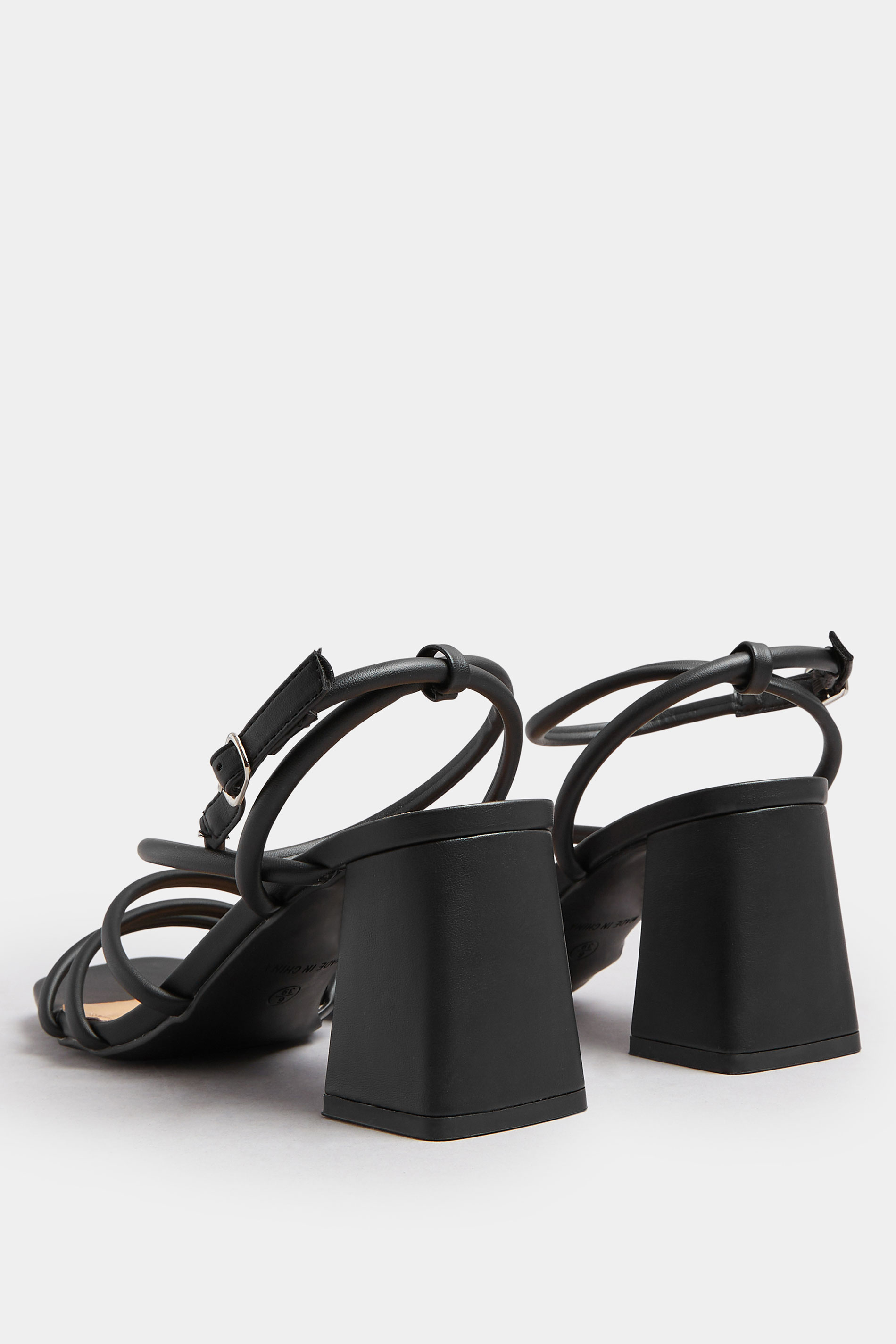 Black Aysmmetric Strappy Block Heels In Standard Fit | Yours Clothing 5