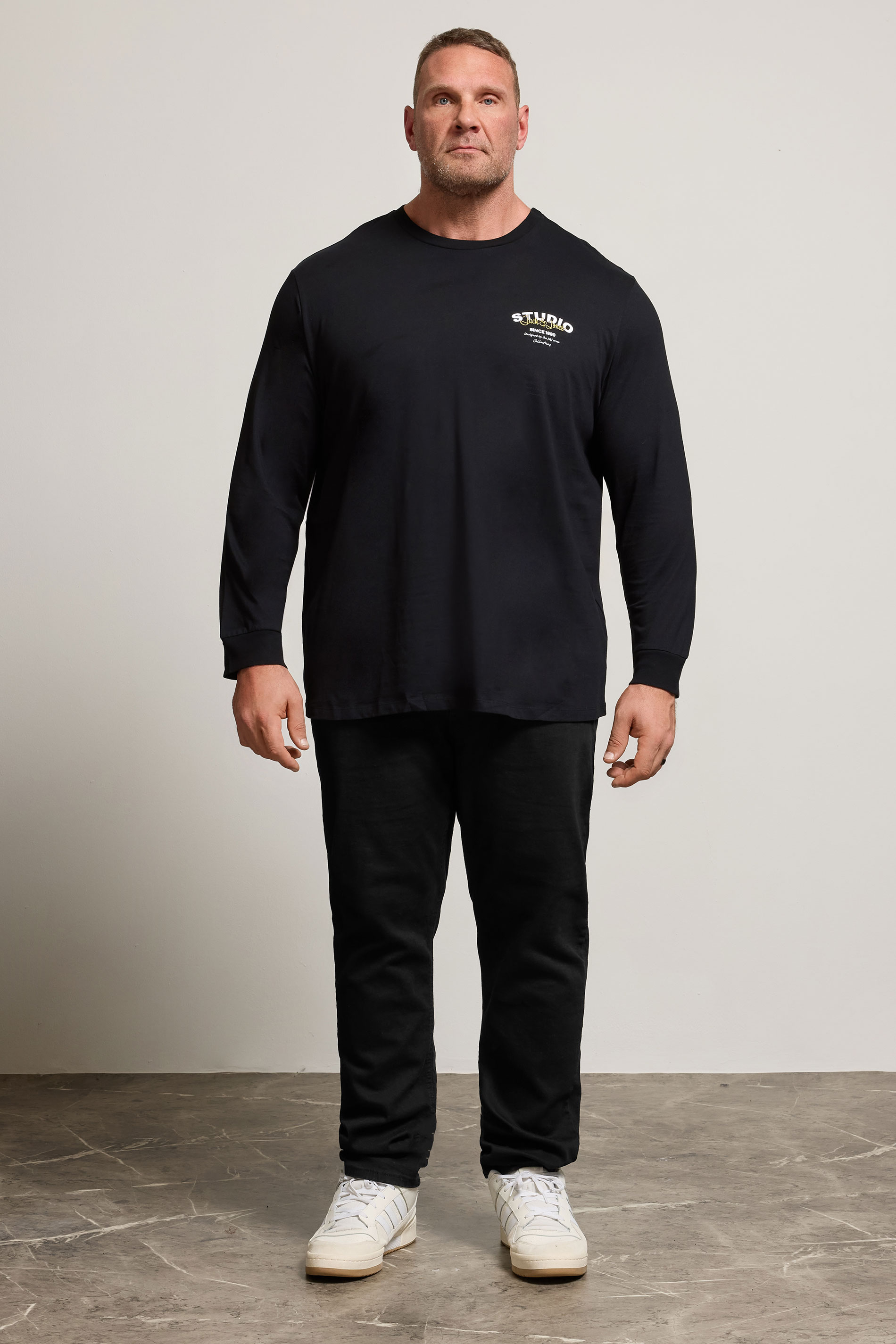 JACK & JONES Big & Tall Black Crew Neck Long Sleeve T-Shirt | BadRhino 2