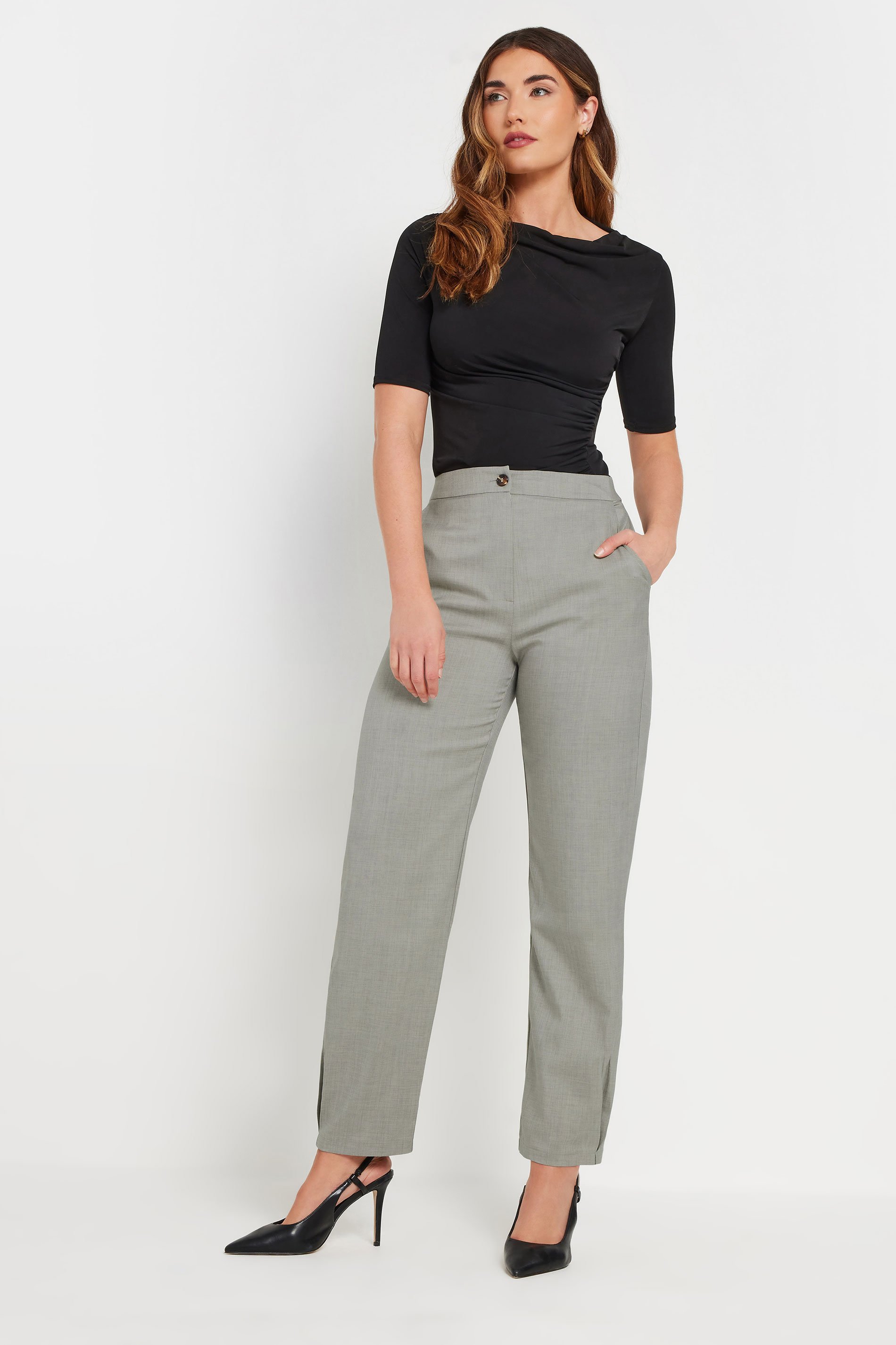 LTS Tall Light Grey Pleated Barrel Leg Trousers | Long Tall Sally 1