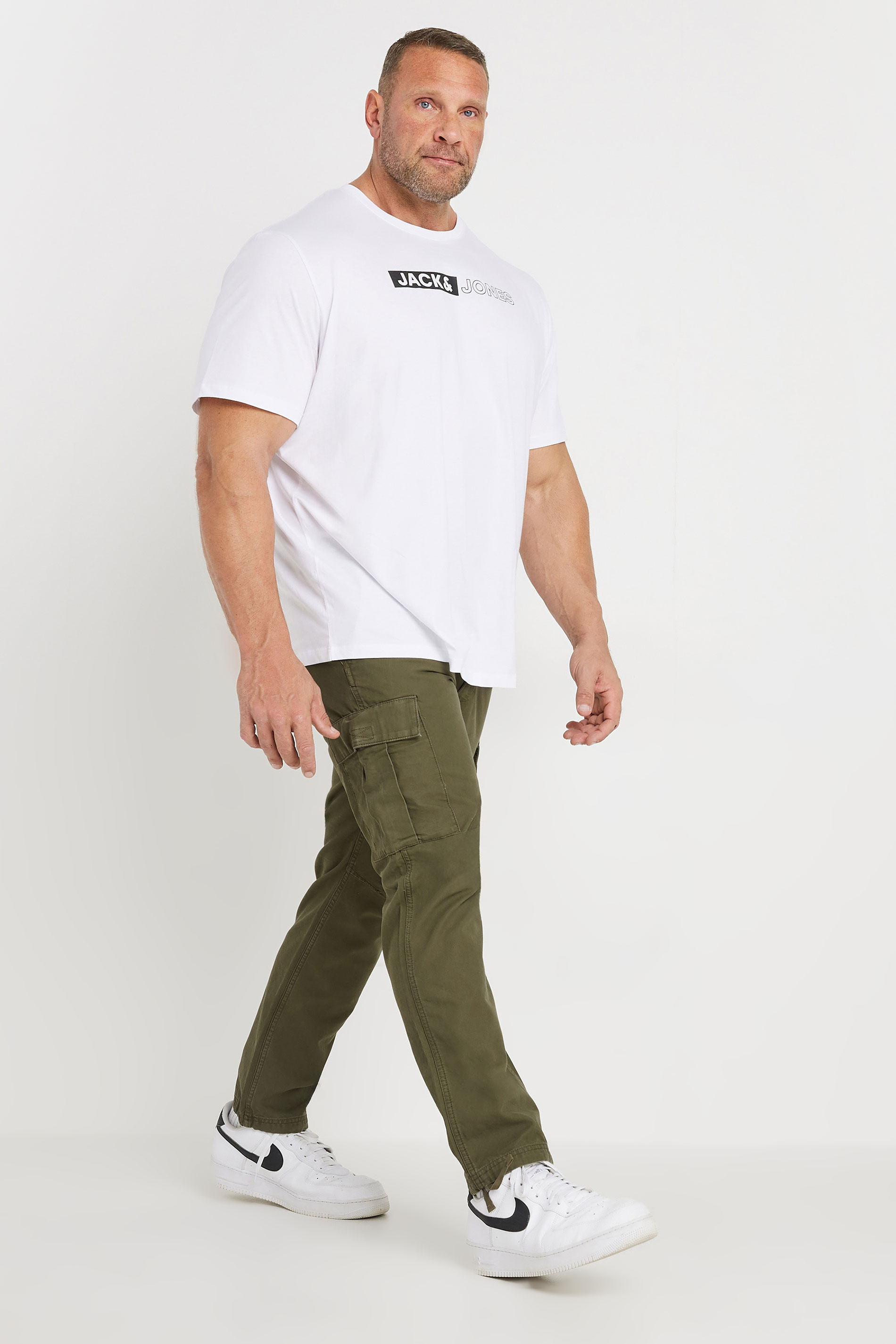 JACK & JONES Big & Tall Olive Green 'Barkley' Cargo Trousers 2