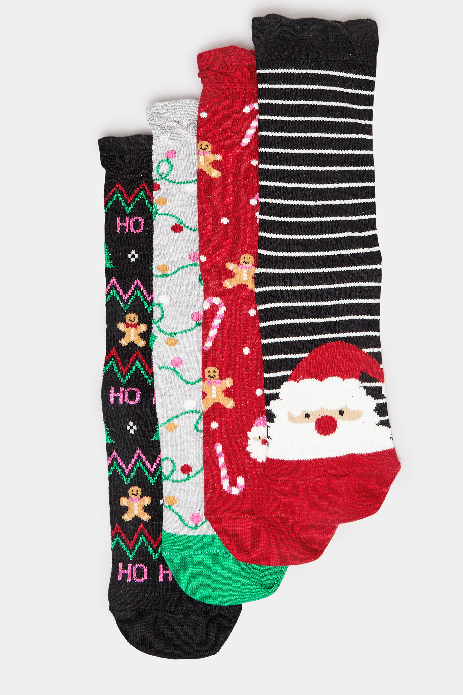 4 PACK Red & Black 'Ho Ho Ho' Slogan Christmas Ankle Socks | Yours Clothing  3