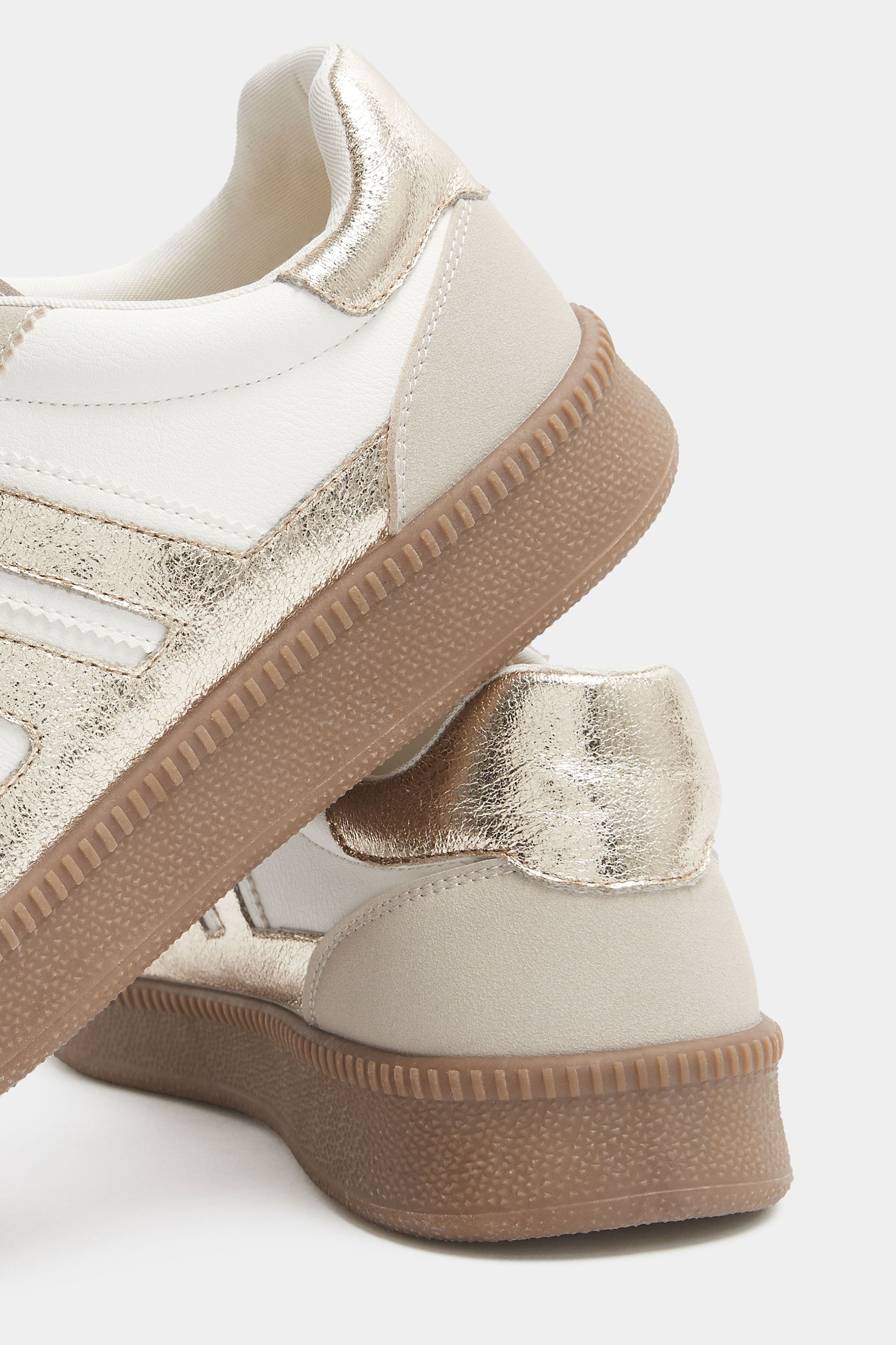 White Metallic Side Stripe Lace Up Trainer In Wide E Fit | Yours Clothing 4