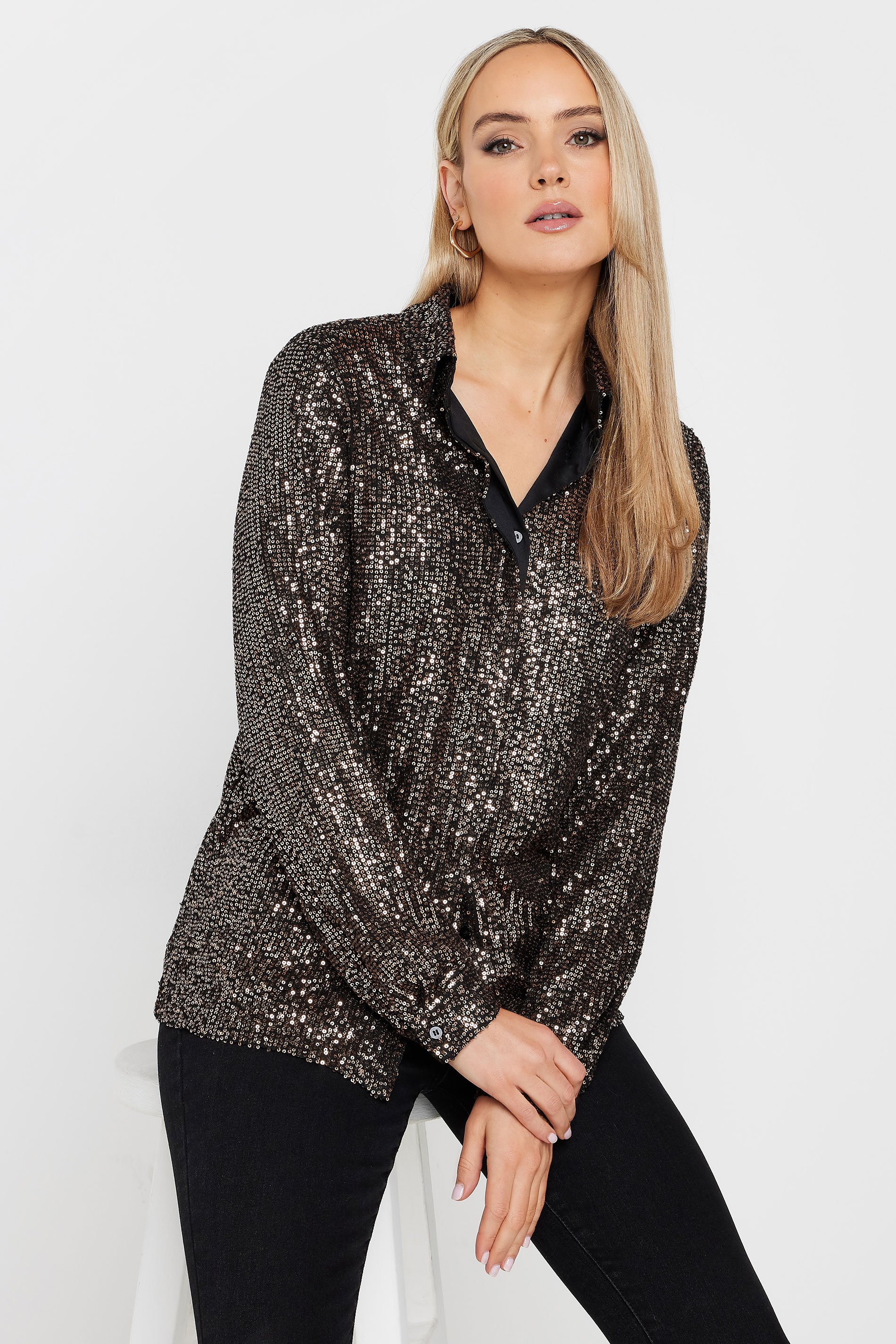 LTS Tall Gold Sequin Embellished Shirt | Long Tall Sally 2