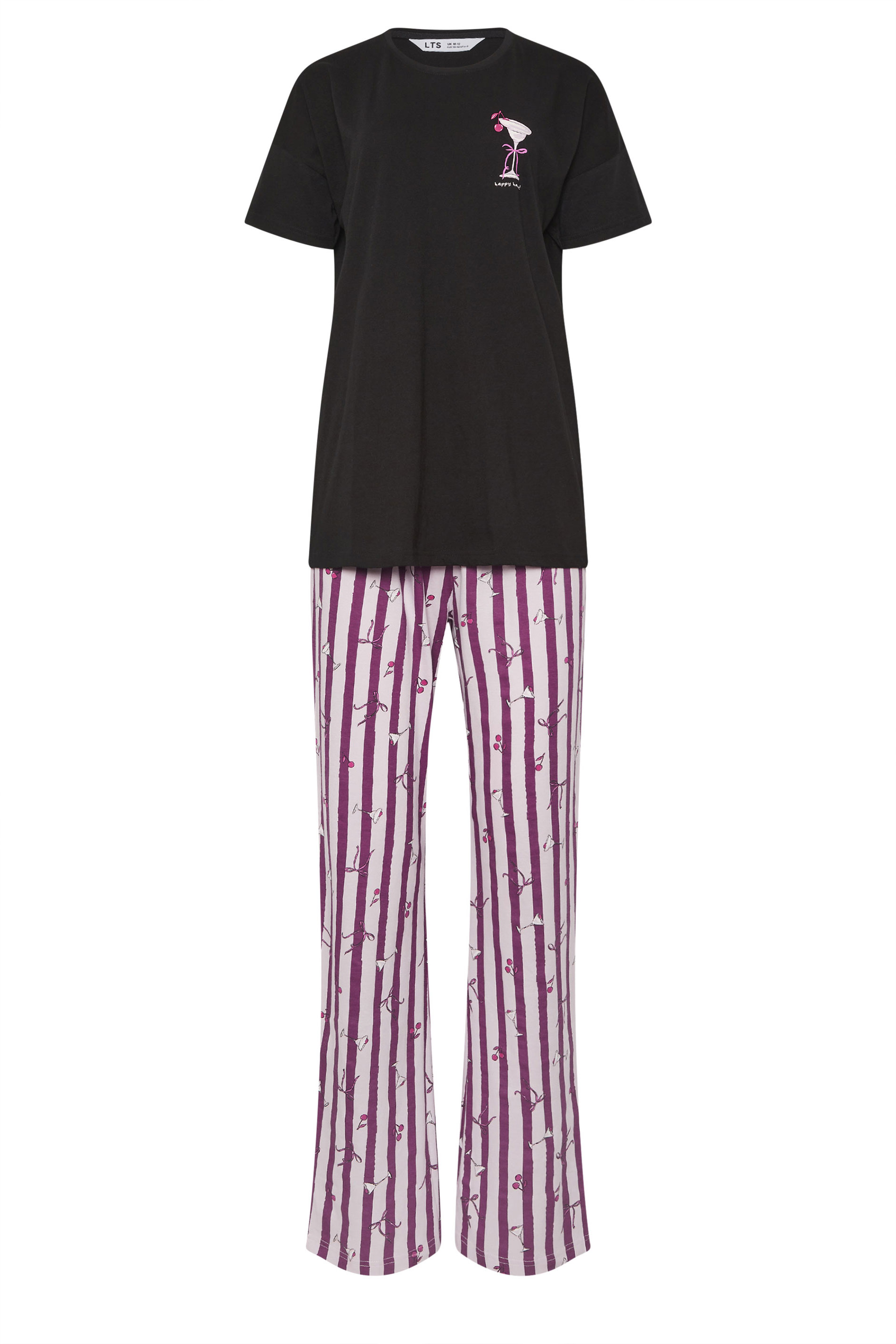 LTS Tall Women's Black 'Happy Hour' Cocktail Wide Leg Pyjama Set | Long Tall Sally 5