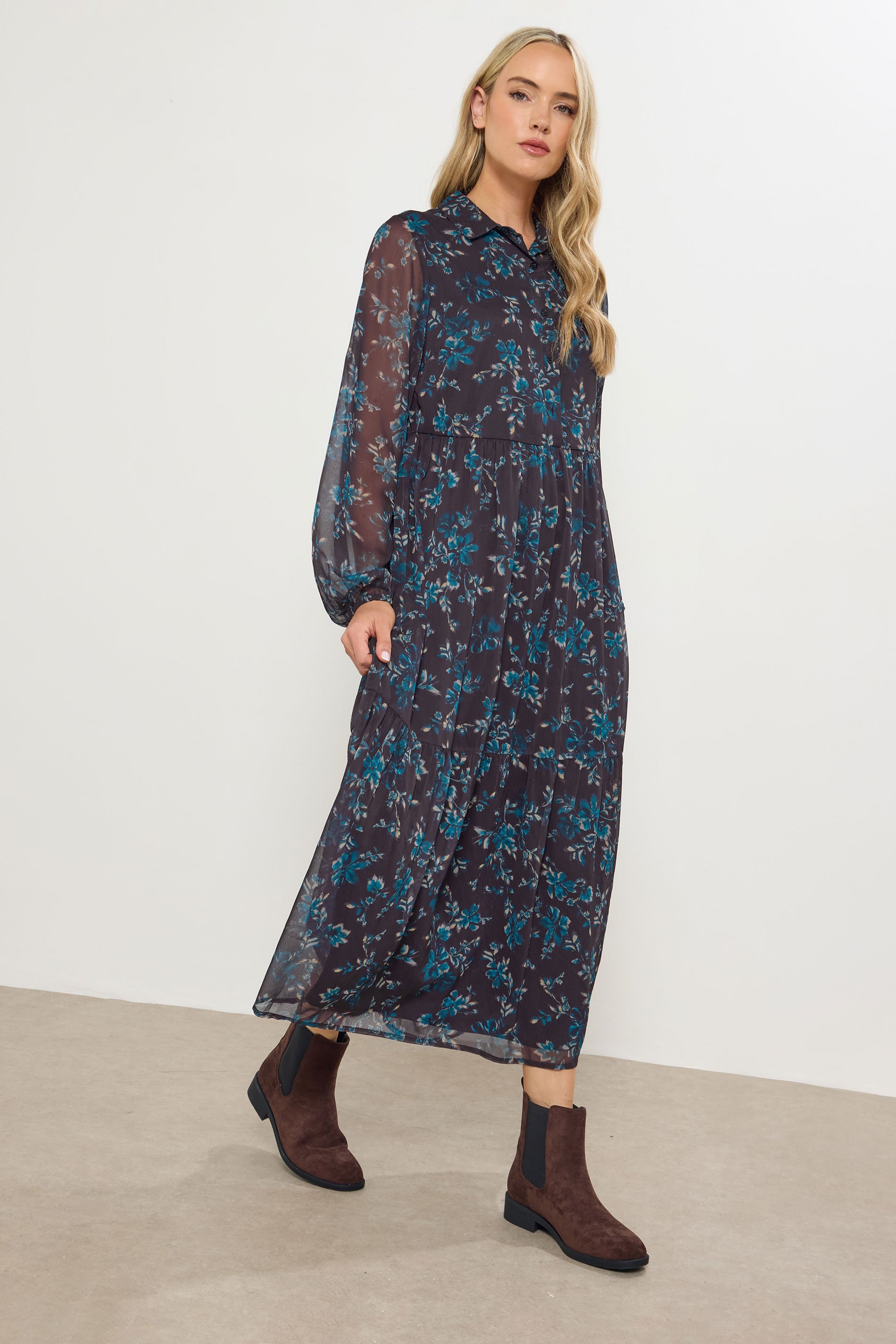 LTS Tall Purple Floral Tiered Midaxi Dress | Long Tall Sally 3
