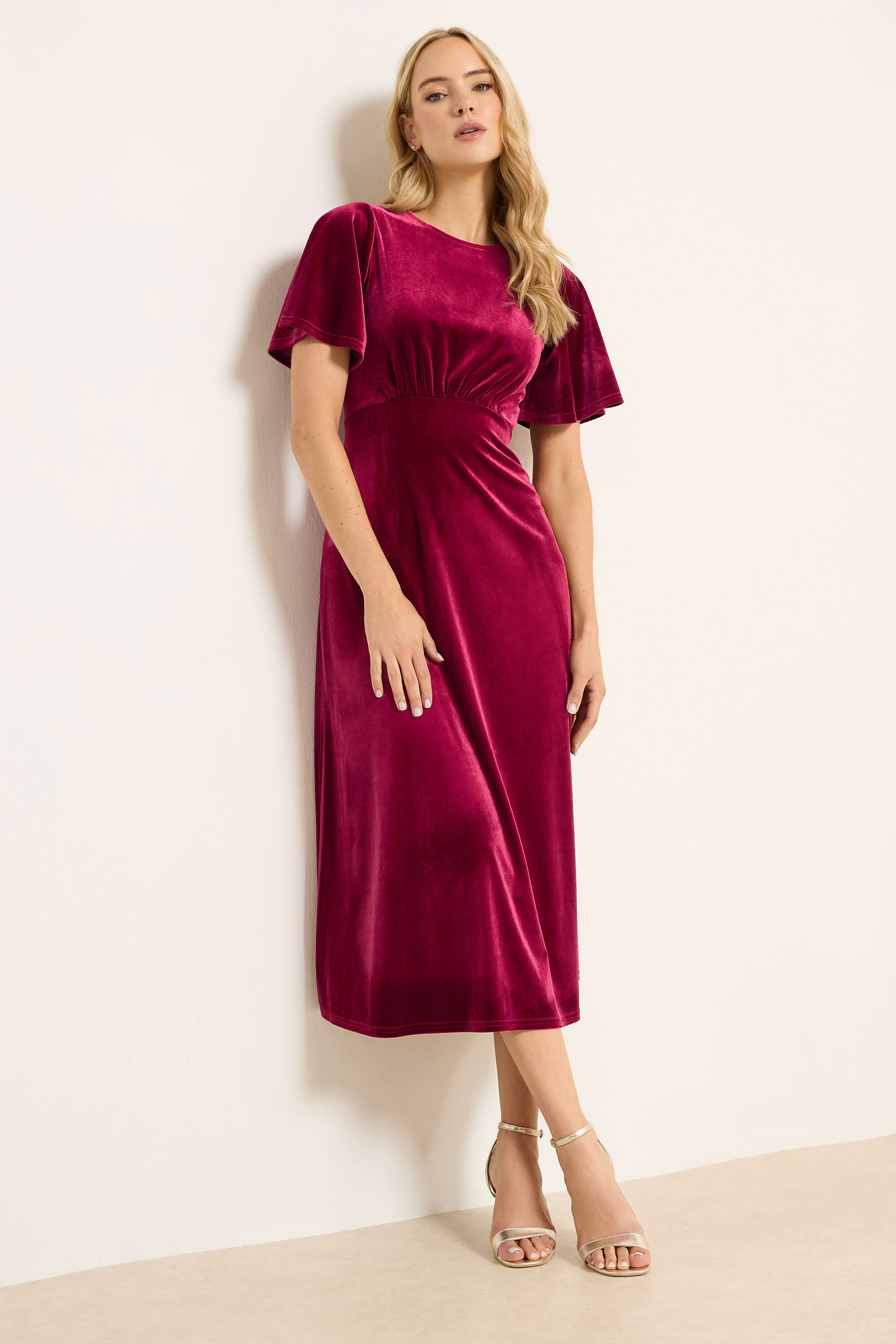 LTS Tall Red Velour Midi Tea Dress | Long Tall Sally 1