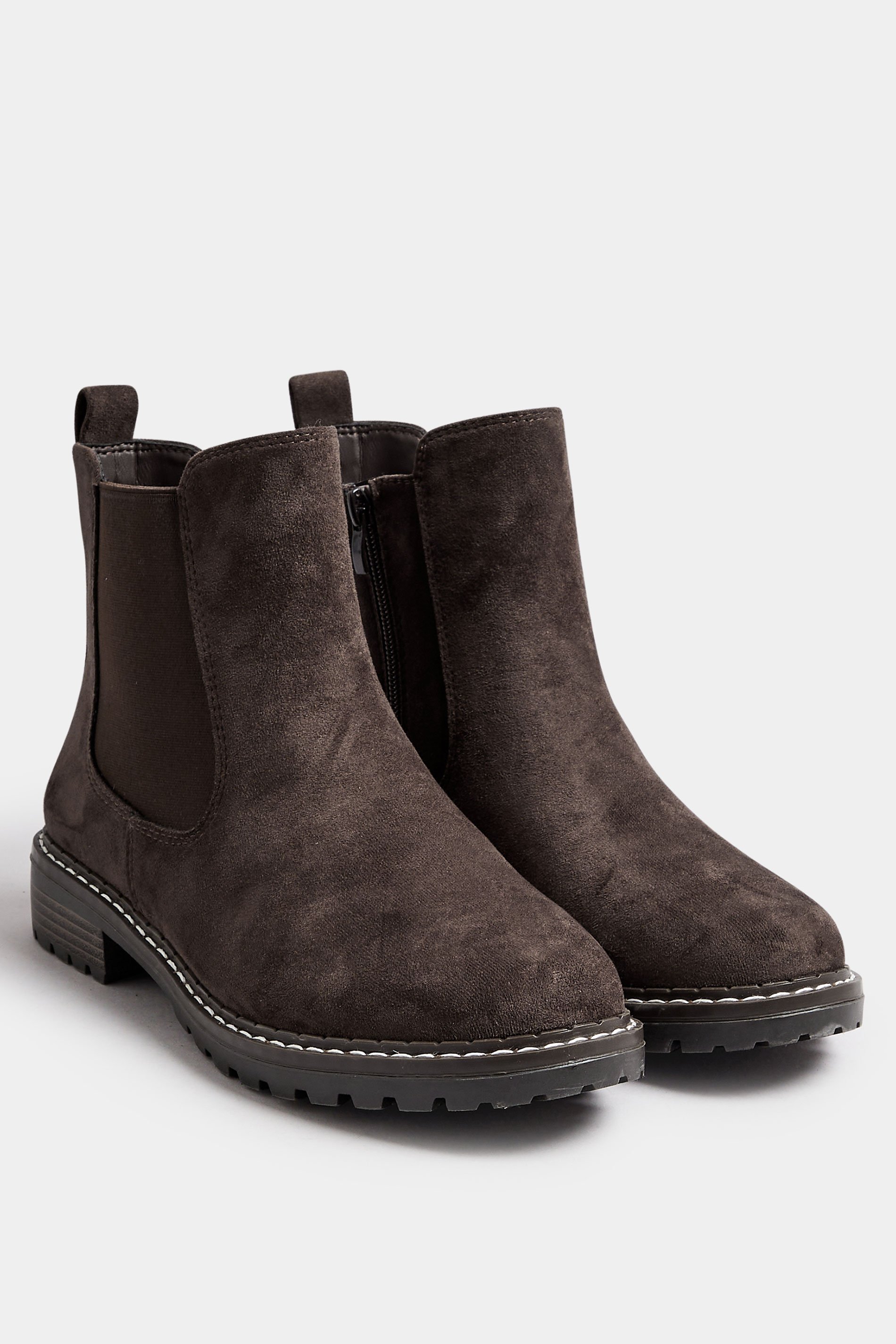 Brown Faux Suede Chelsea Boots In Wide E & Extra Wide EEE Fit | Yours Clothing 2