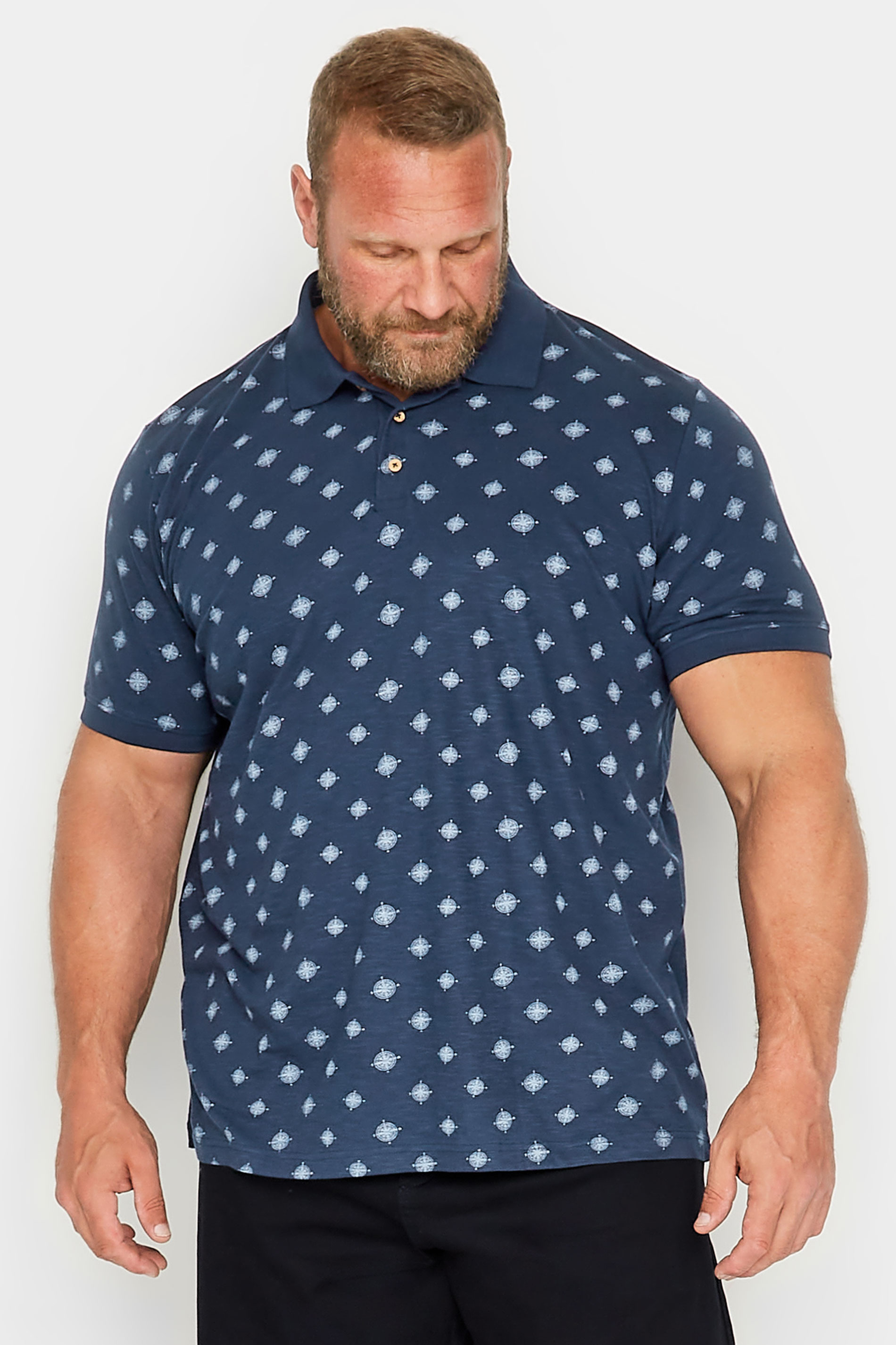 BadRhino Big & Tall Navy Blue Compass Print Polo Shirt | BadRhino 1