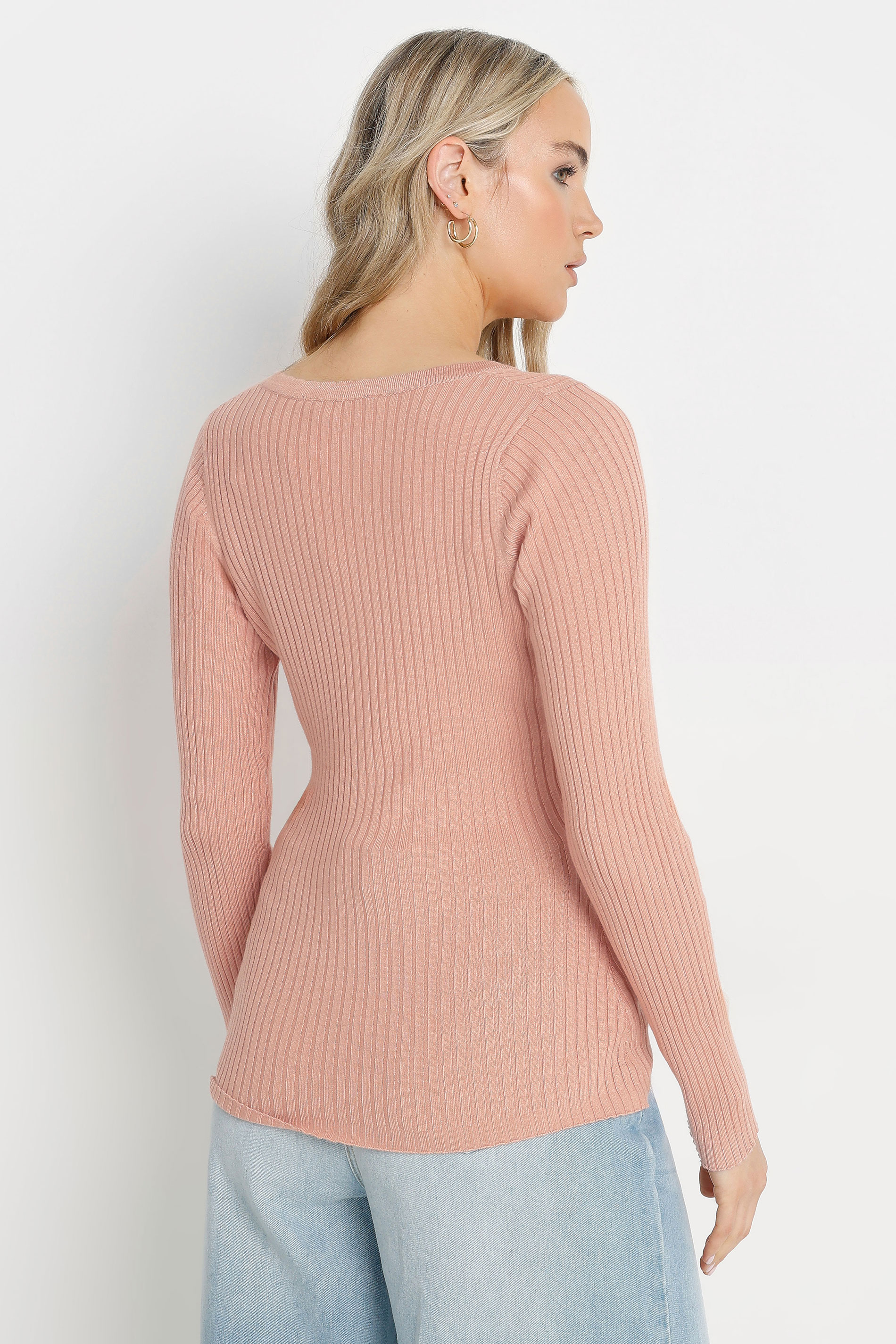 LTS Tall Blush Pink Ribbed Scalloped Hemline Cardigan | Long Tall Sally 3