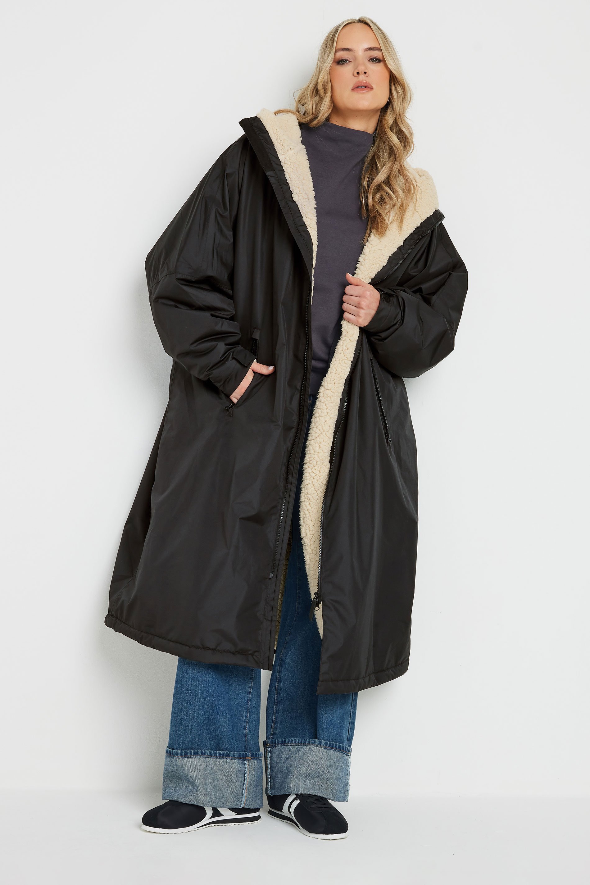 LTS Tall Black Waterproof Fleece Lined Robe | Long Tall Sally 1