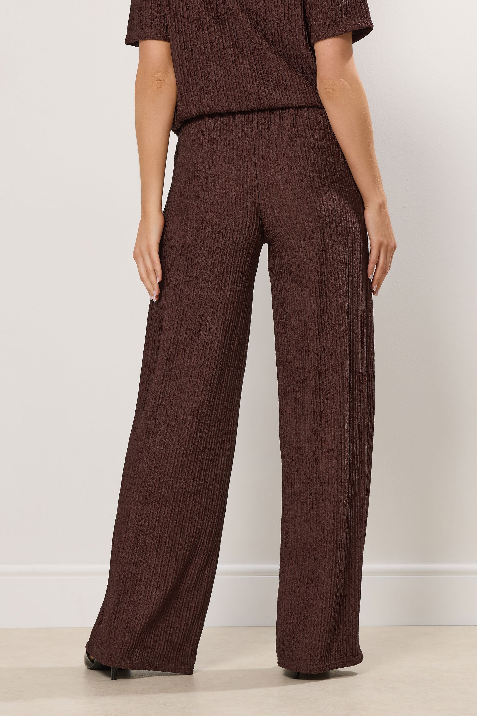 LTS Tall Brown Textured Elasticated Waist Trousers | Long Tall Sally 3