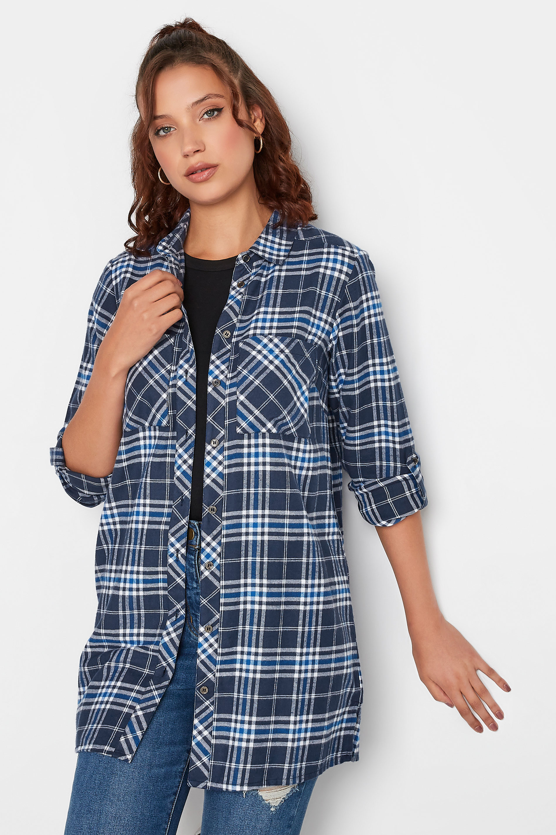 Tall Women's Navy Blue Check Boyfriend Shirt | Long Tall Sally 1