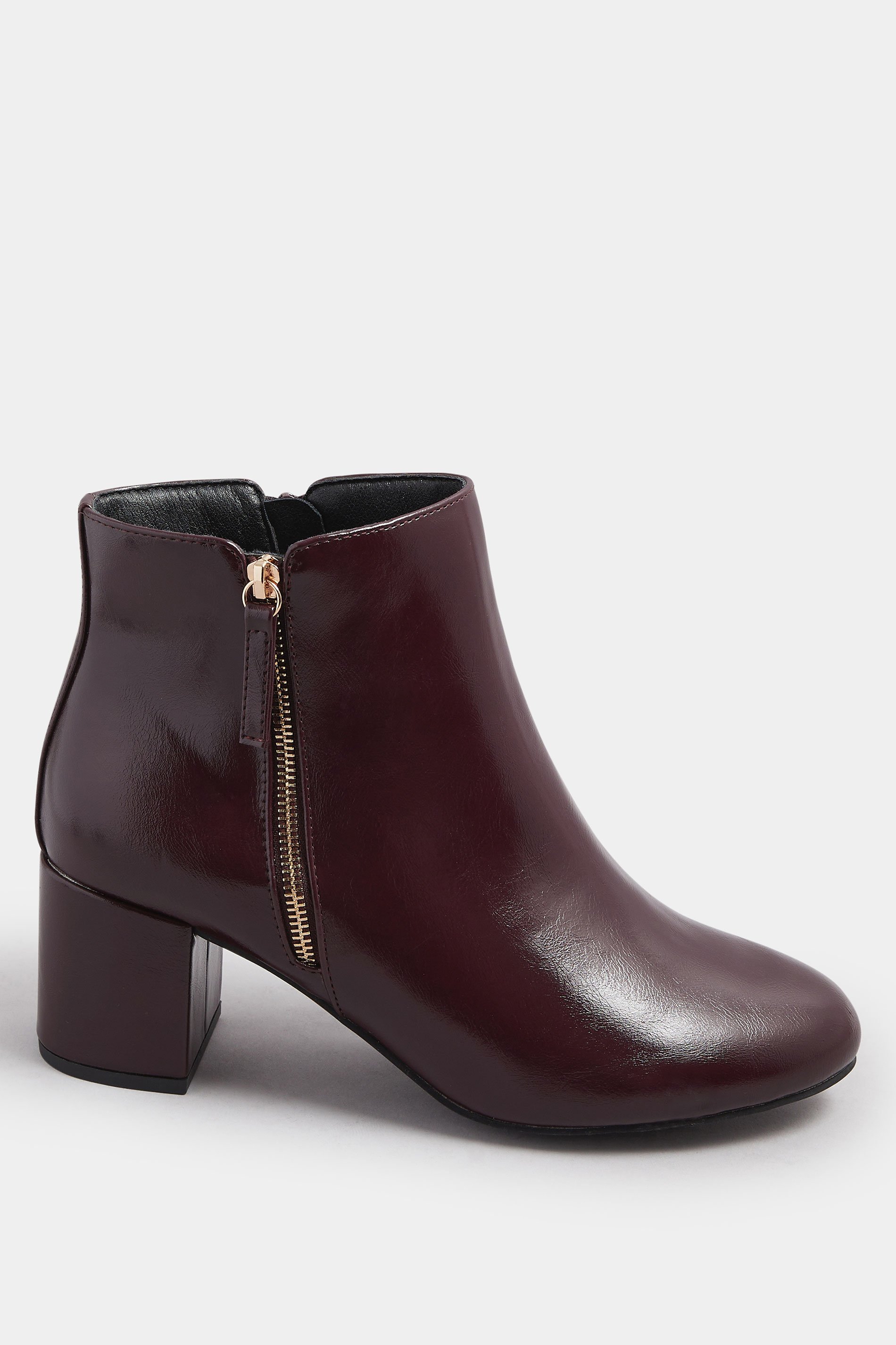 Burgundy Red Faux Leather Block Heel Ankle Boots In Wide E Fit & Extra Wide EEE Fit | Yours Clothing 3