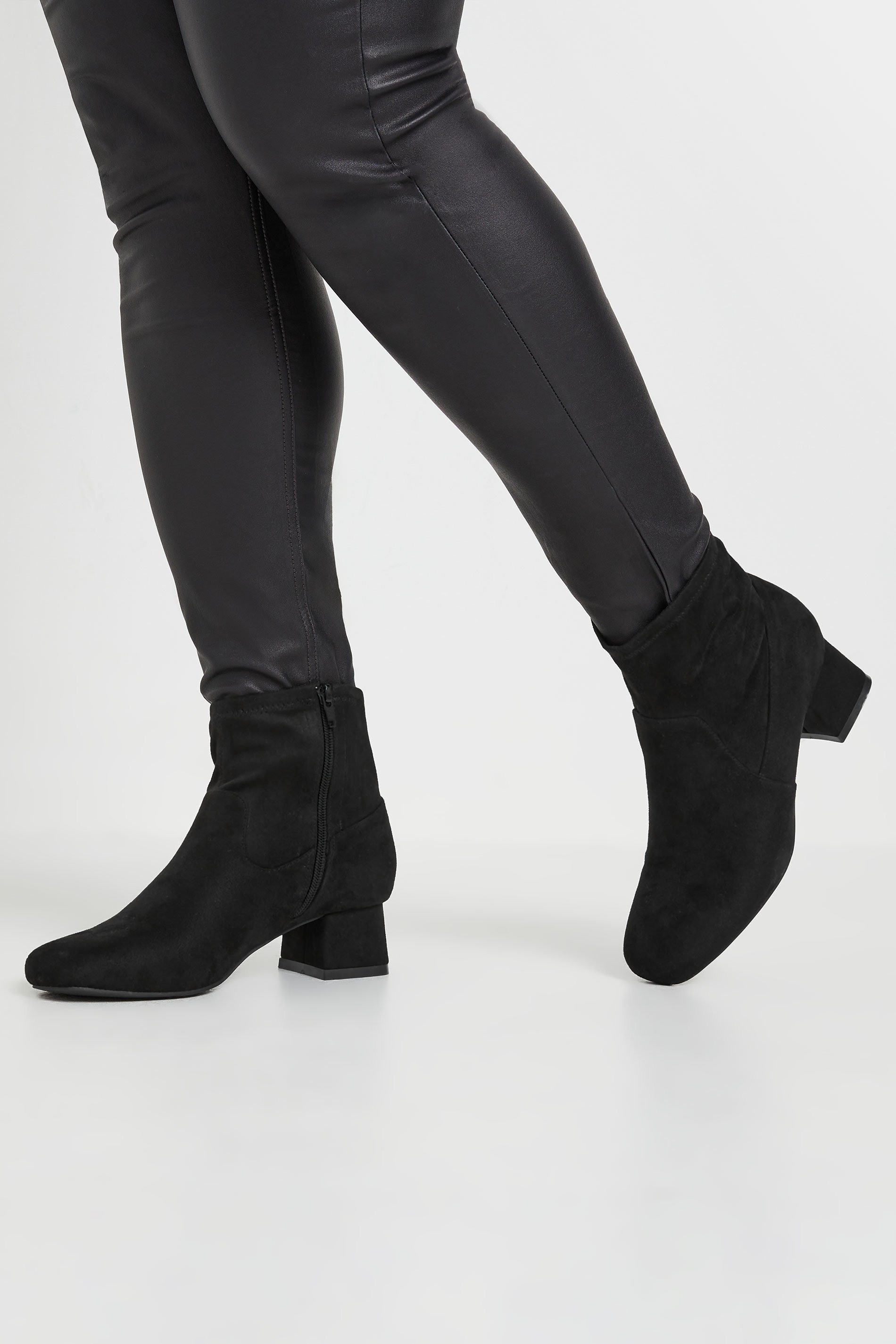 Black Faux Suede Block Heel Boots In Extra Wide EEE Fit | Yours Clothing  1