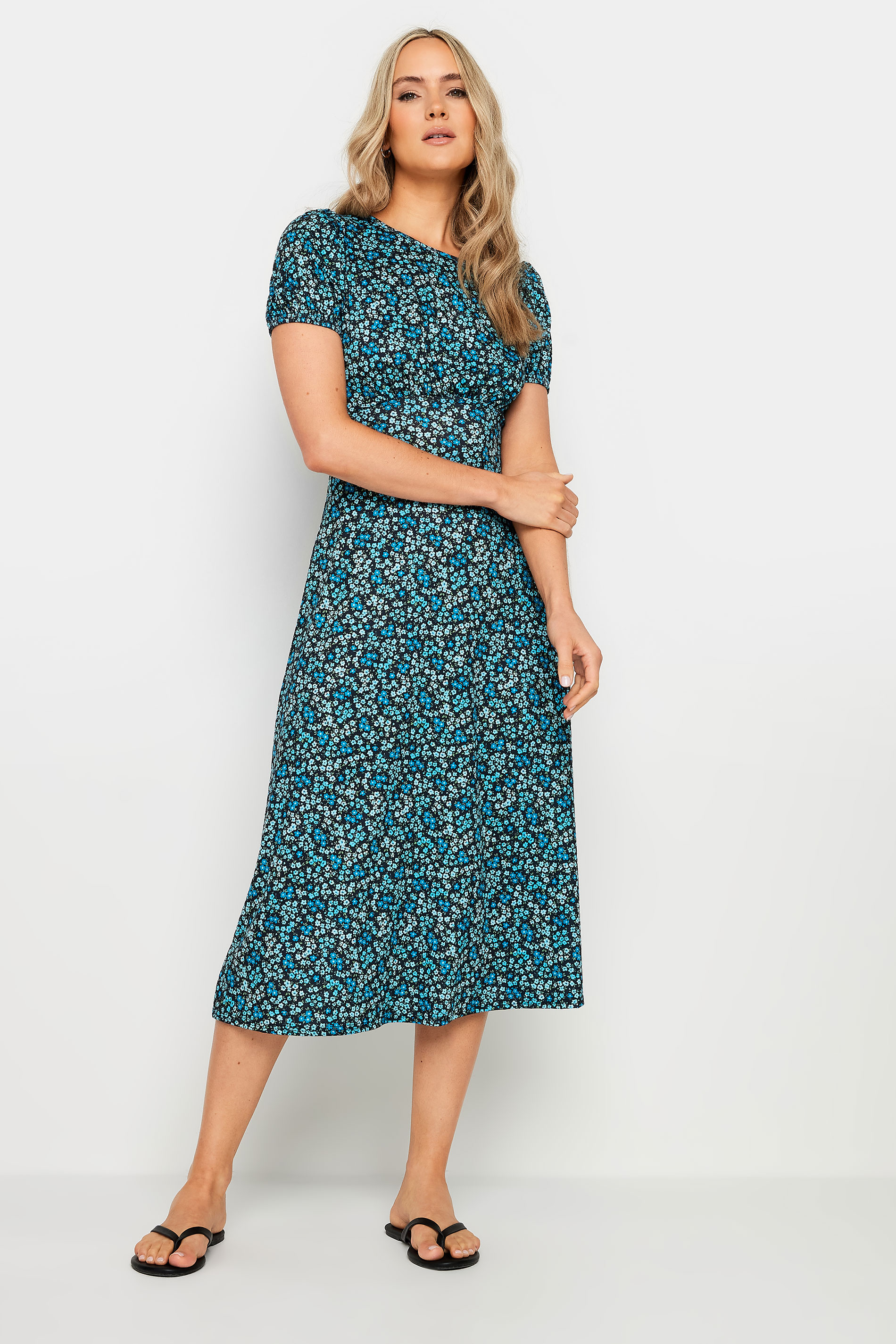 LTS Tall Women's Blue Ditsy Floral Print Midi Dress | Long Tall Sally 1