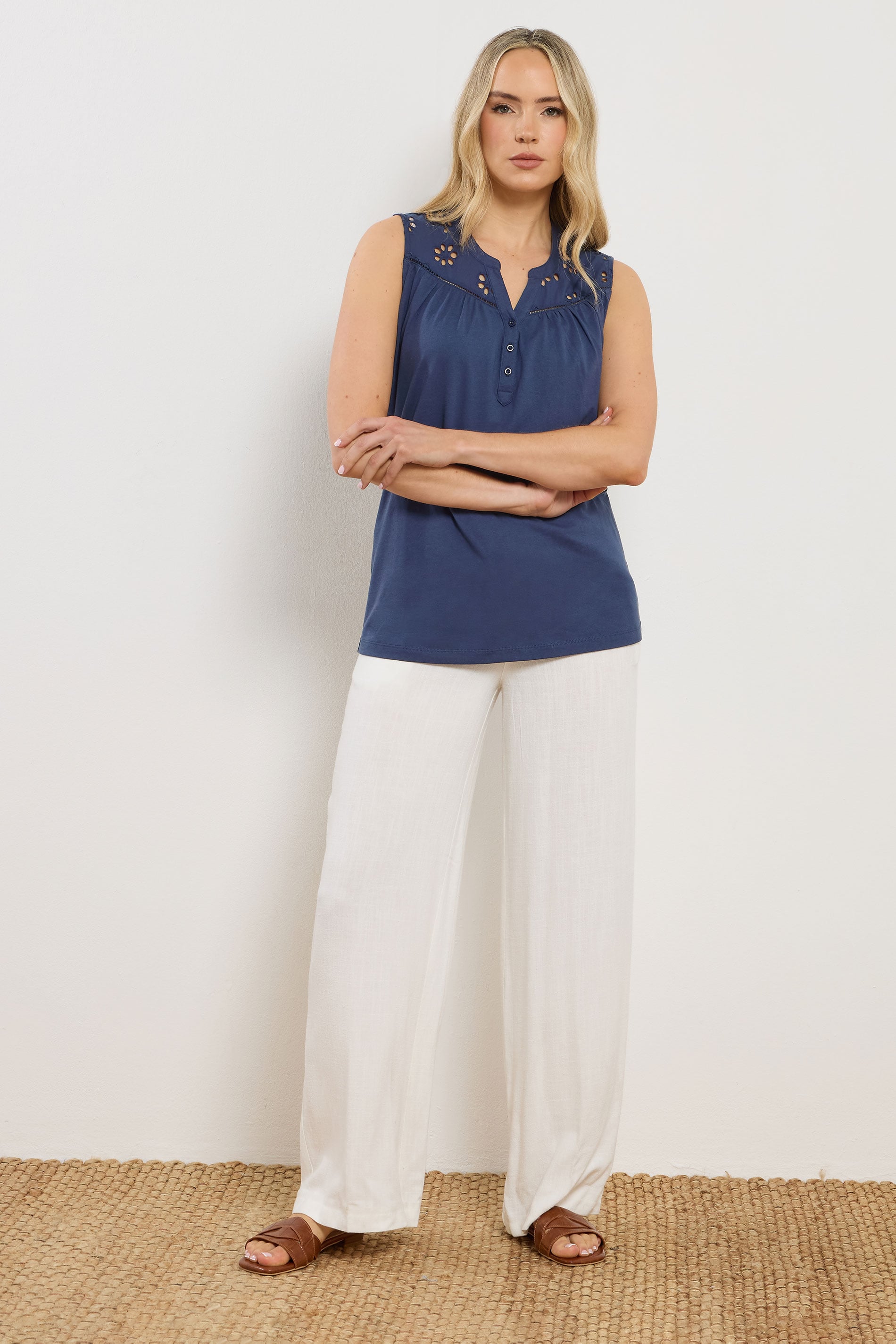 LTS Tall Women's Navy Blue Embroidered Cotton Vest | Long Tall Sally 1