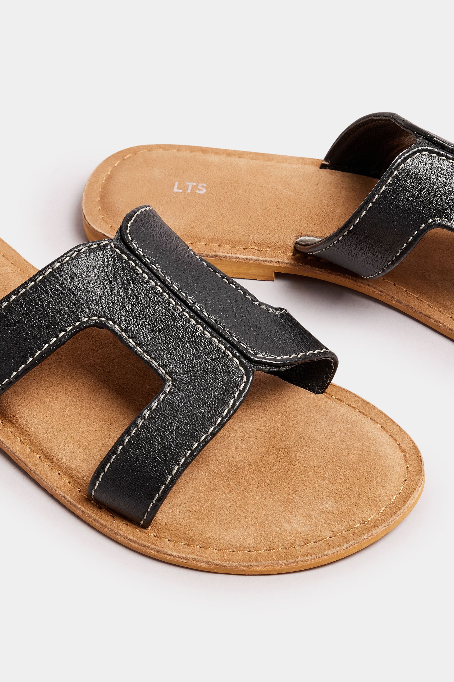 LTS Black Leather Cut Out Mule Sandals In Standard Fit | Long Tall Sally 6